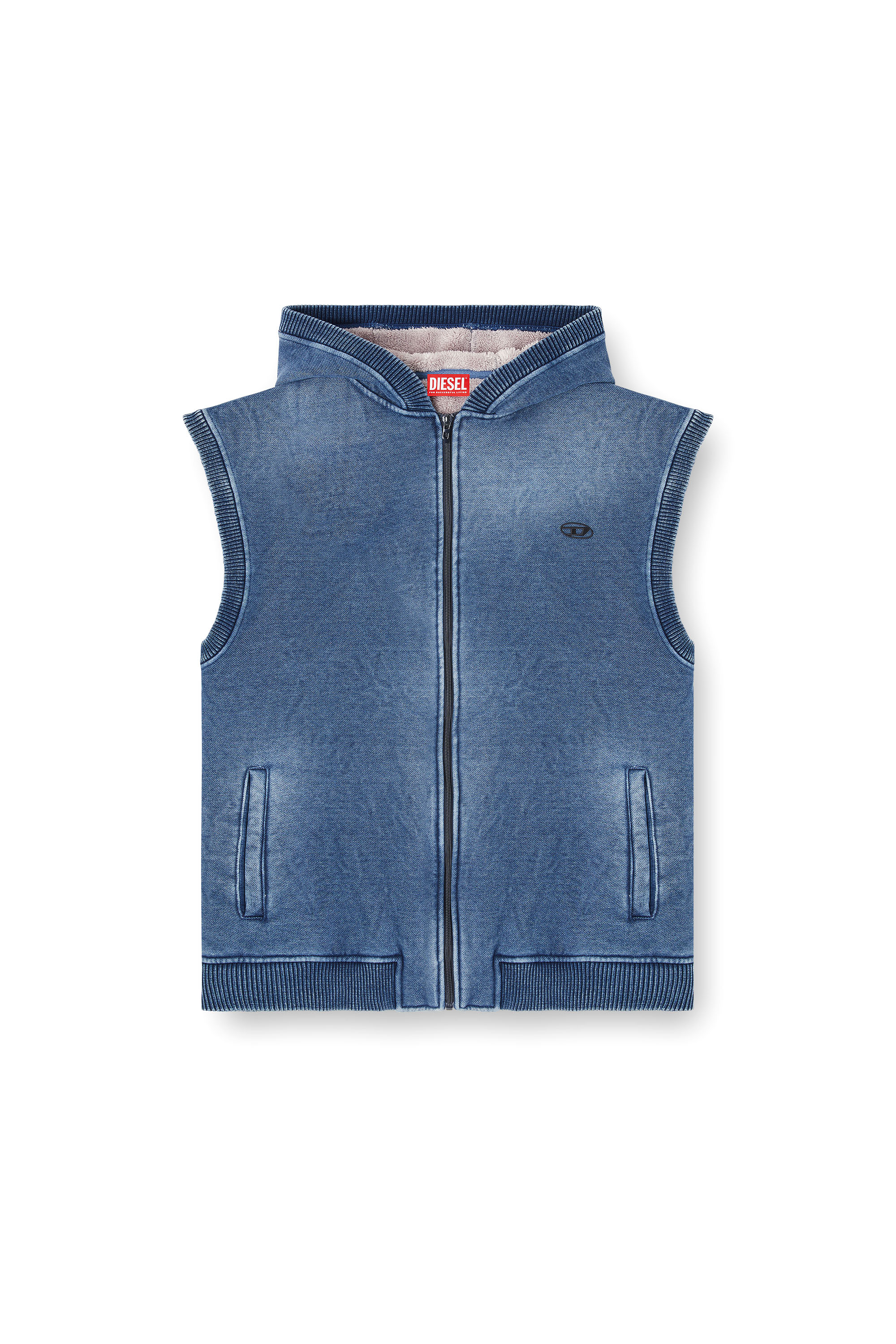 Diesel - S-HAKEL, Felpa smanicata con zip e fodera in teddy Uomo in Blu - 3