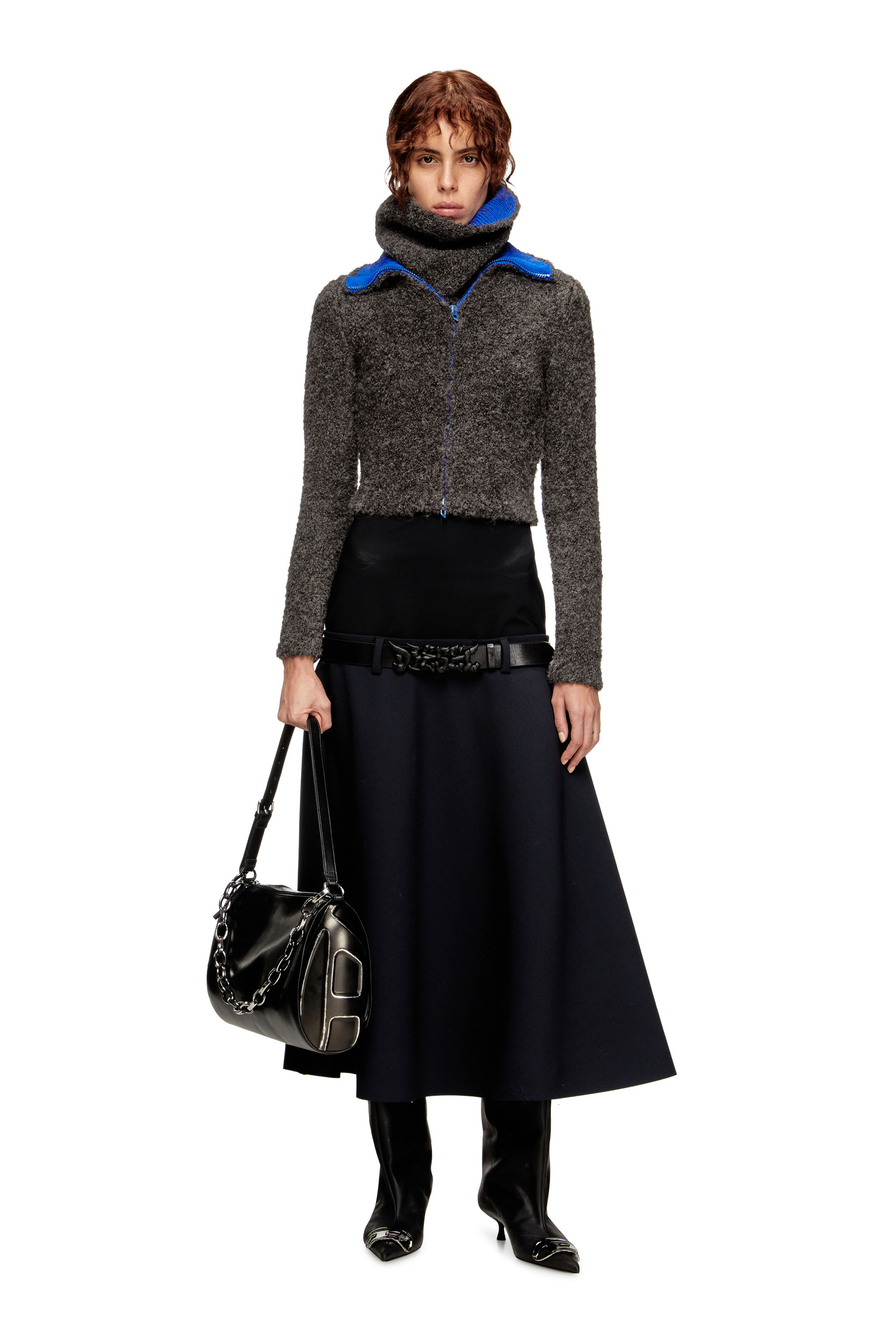 Diesel - M-ELEONERE, Cardigan con zip e interno a contrasto Donna in Grigio - 1