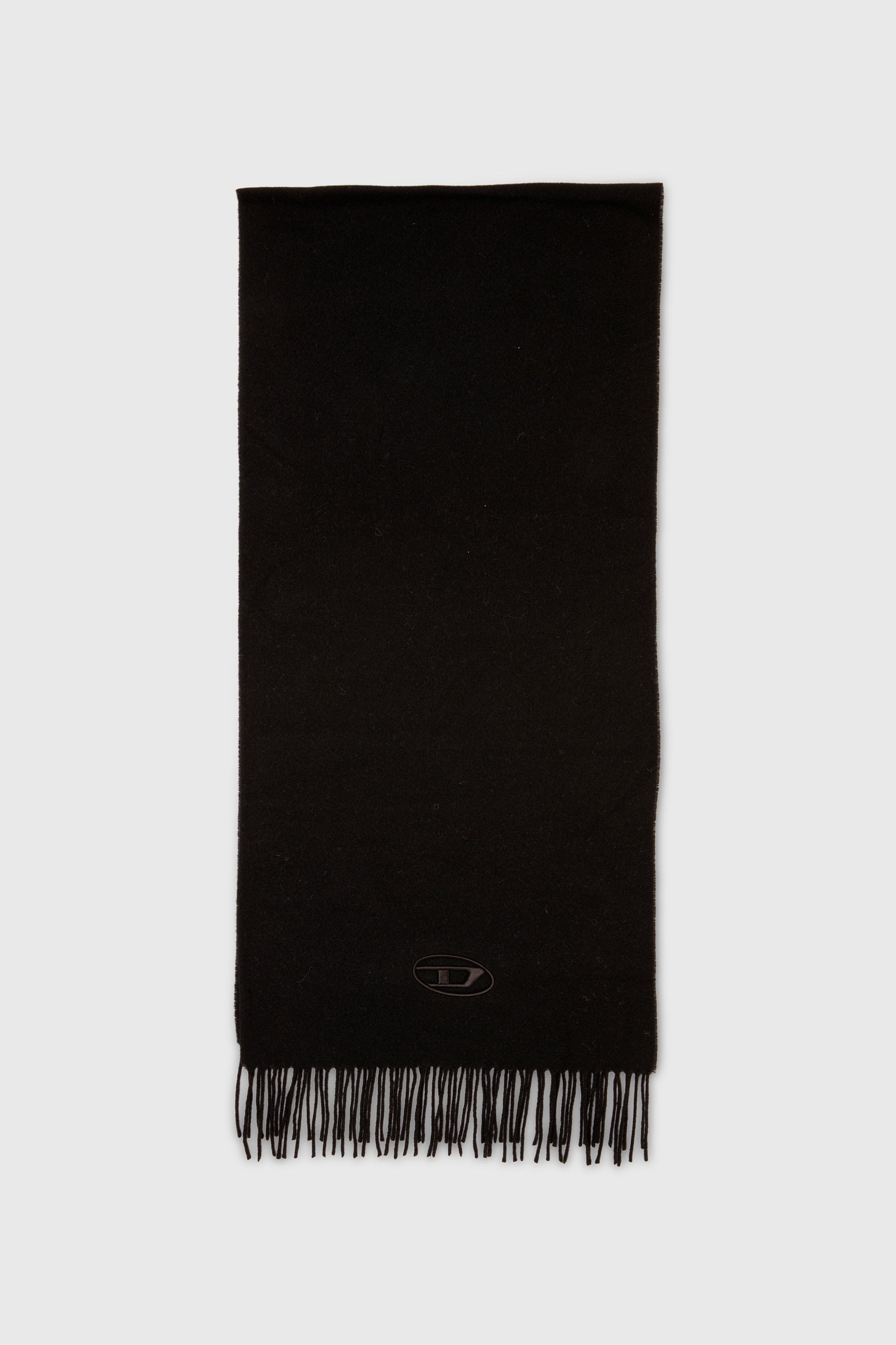 Diesel - S-IMON-D-LONG, Sciarpa in misto lana con bordi frangiati Unisex in Nero - 1