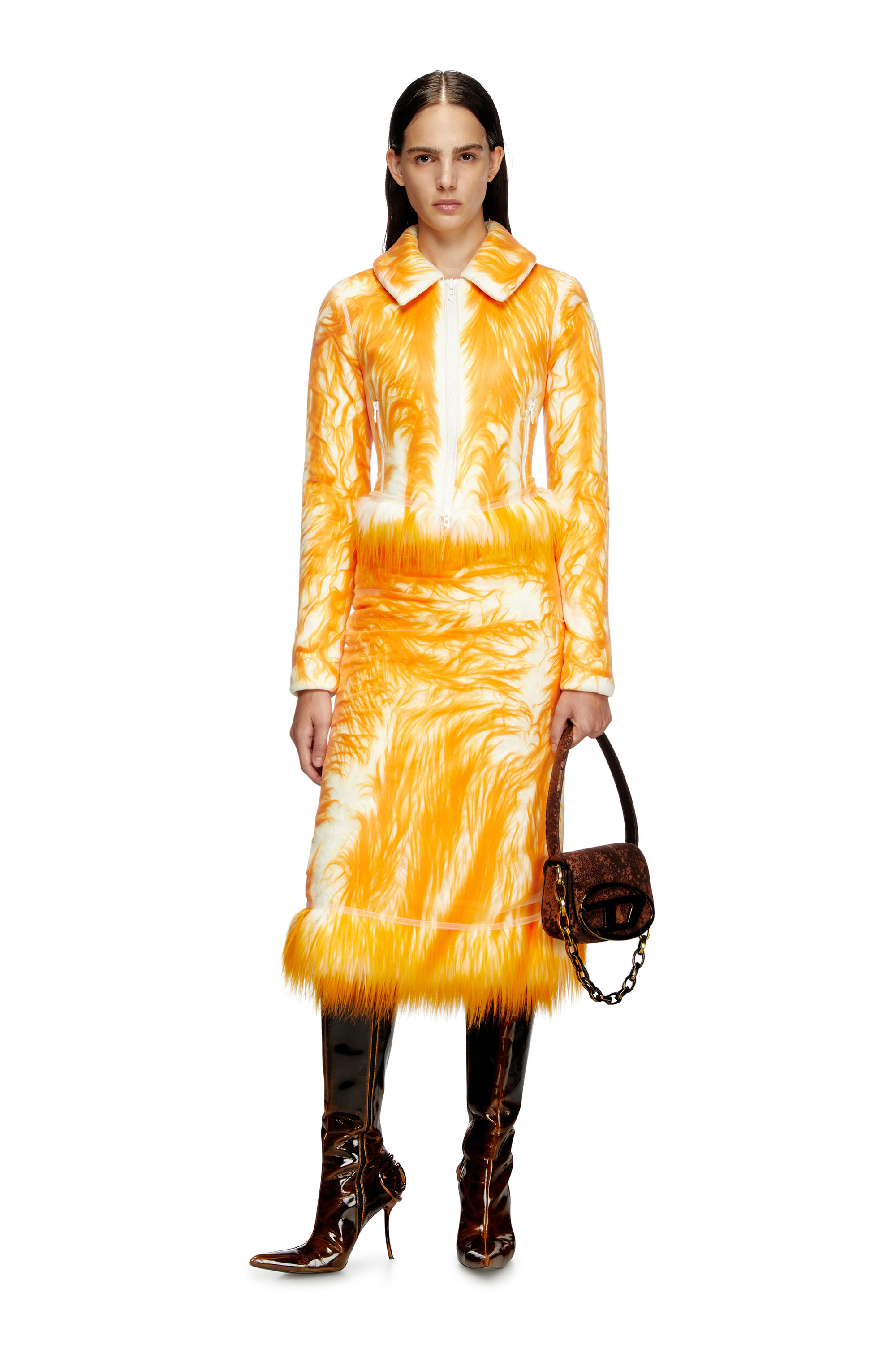 Diesel - 1DR, 1DR-Iconica borsa a spalla in tessuto floccato Donna in Marrone - 1