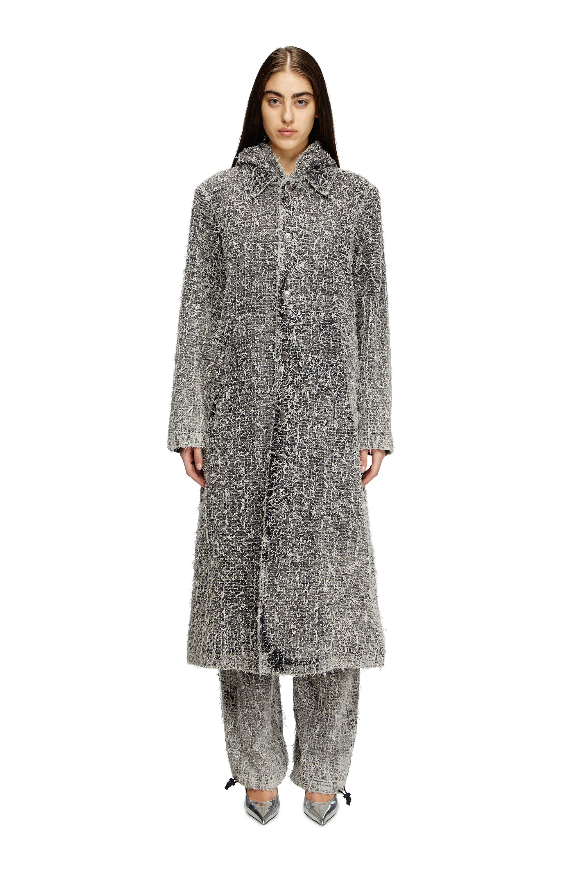 Diesel - D-JACK-S, Unisex's Hooded coat in bouclé denim in Light Grey - 2