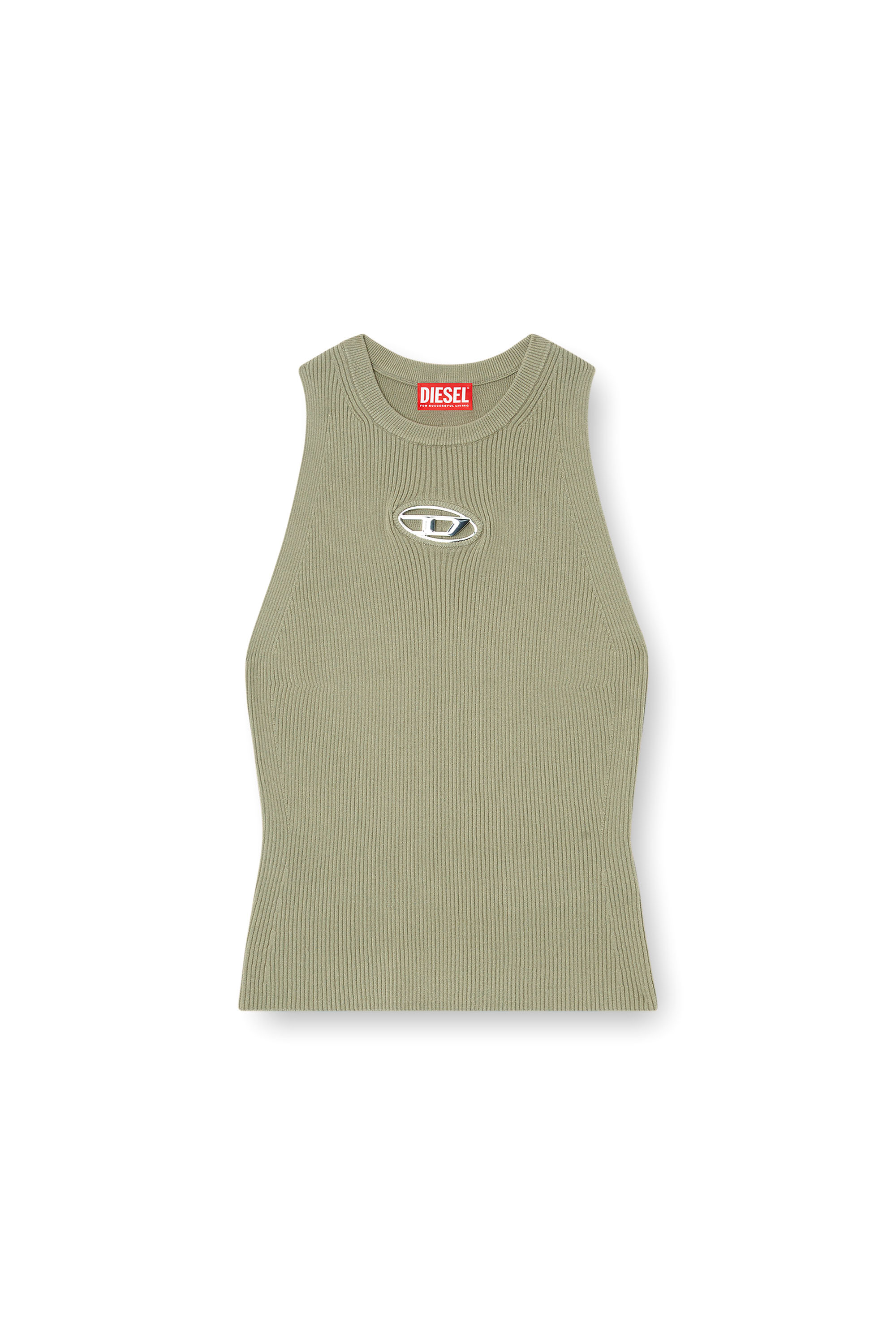 Diesel - M-CADDIX-TOP, Woman's Rib-knit top with small logo plaque in Green - 3