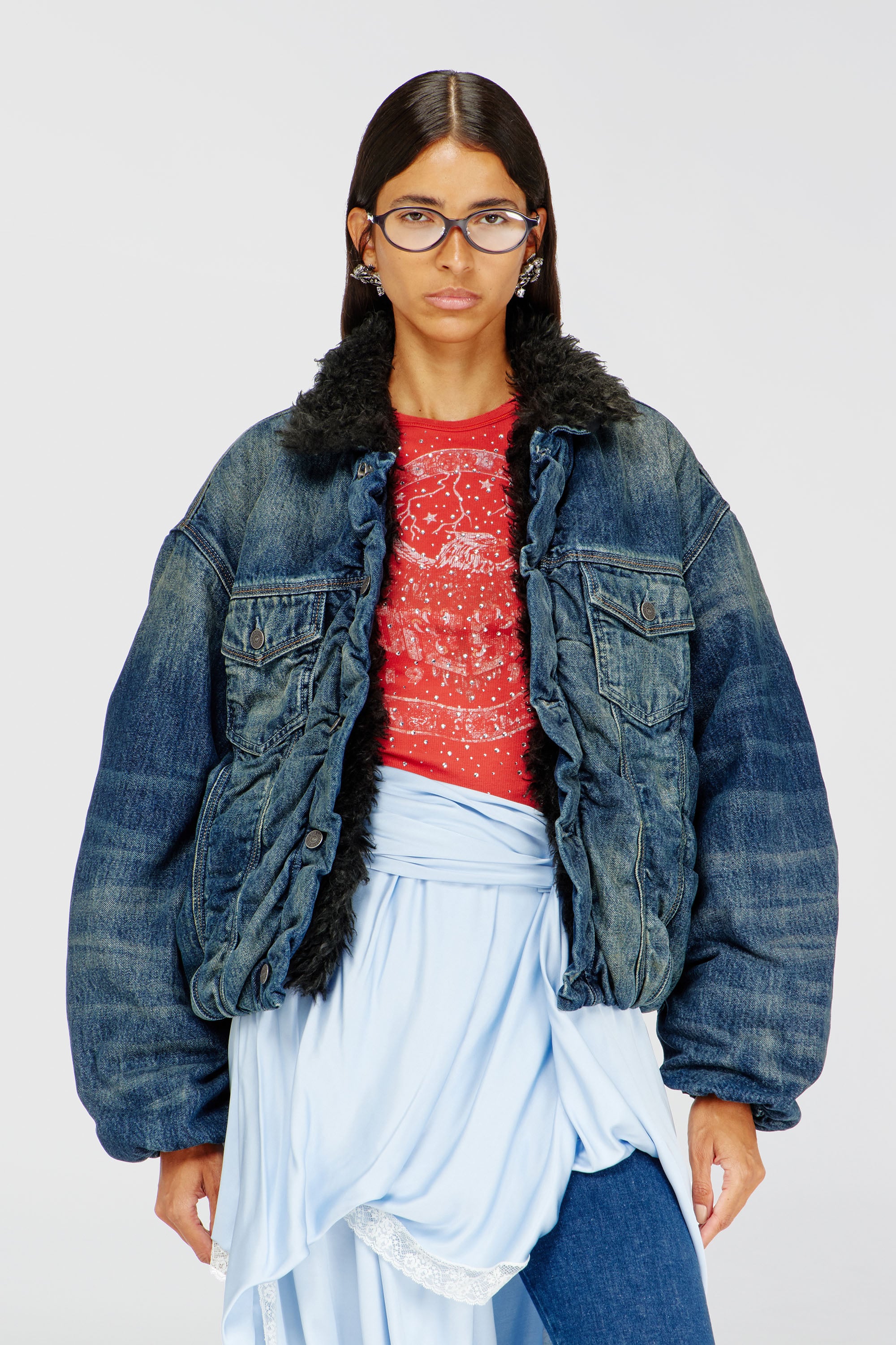 Diesel - D-CURLY-FSJ1, Giacca trucker foderata in denim con interno teddy Unisex in Blu - 1