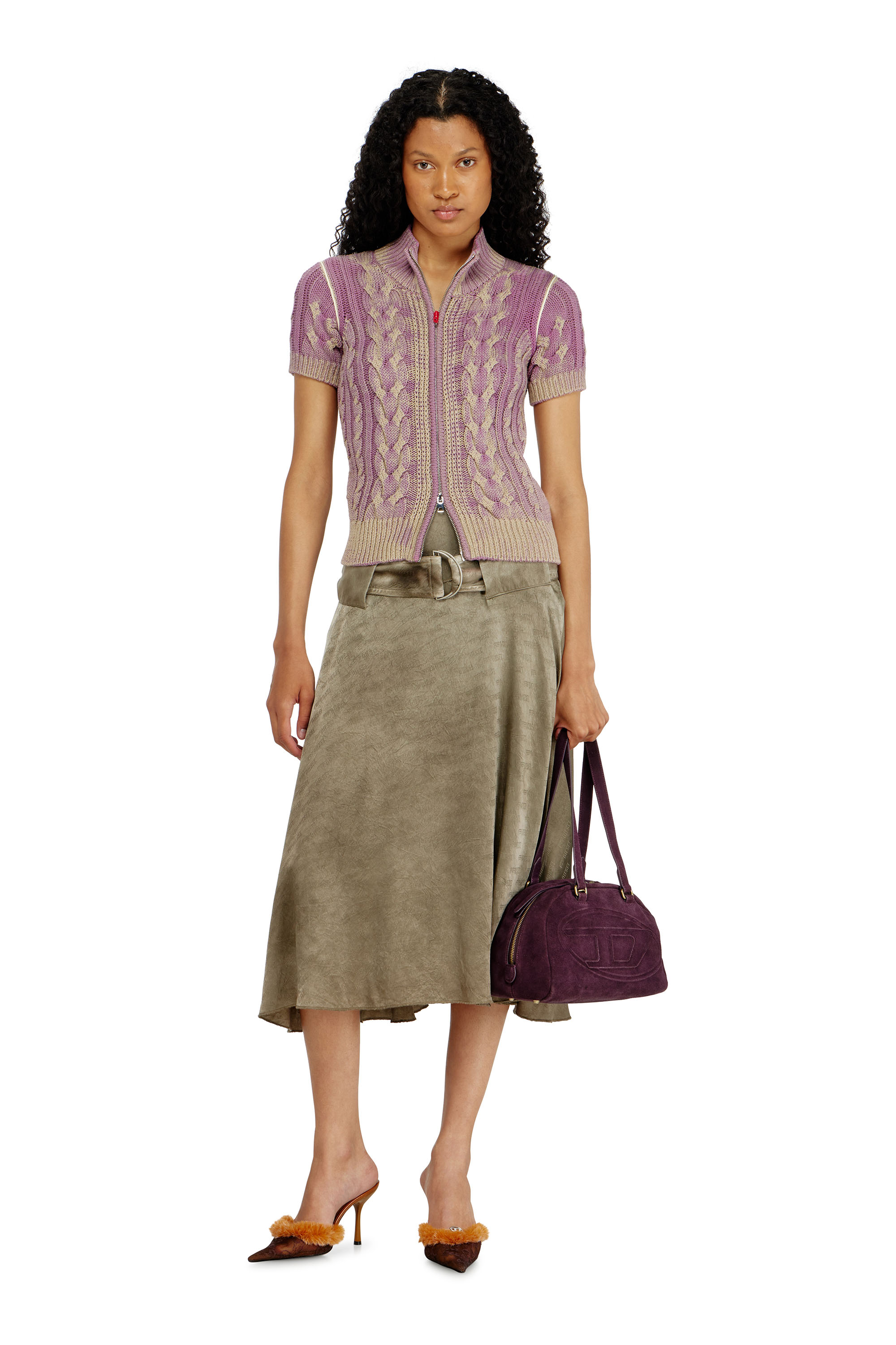 Diesel - M-ELANA, Cardigan a maniche corte con zip in maglia a trecce Donna in ToBeDefined - 1