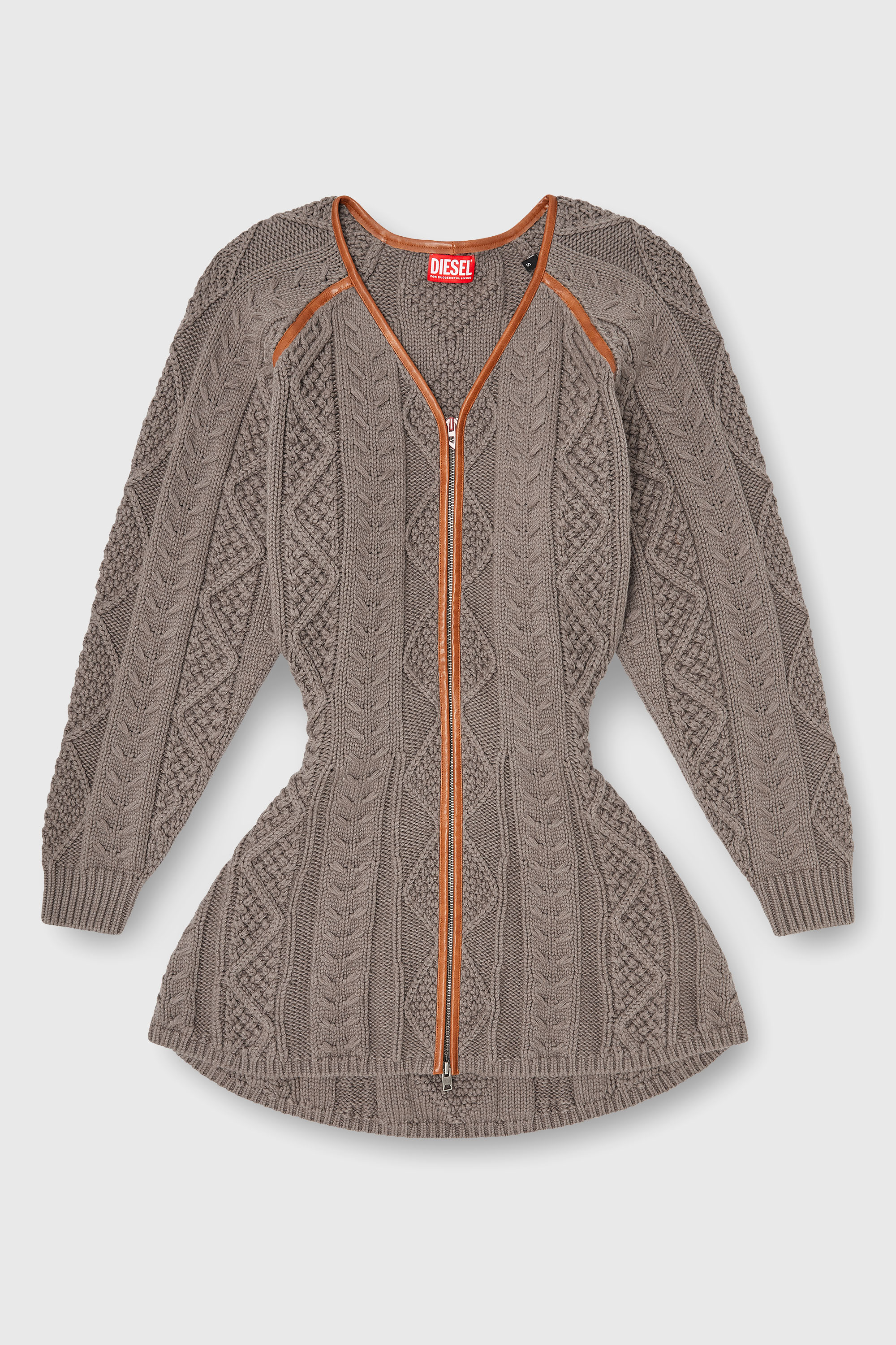 Diesel - M-INTESSE, Abito mini cardigan in maglia a trecce Donna in Grigio - 2