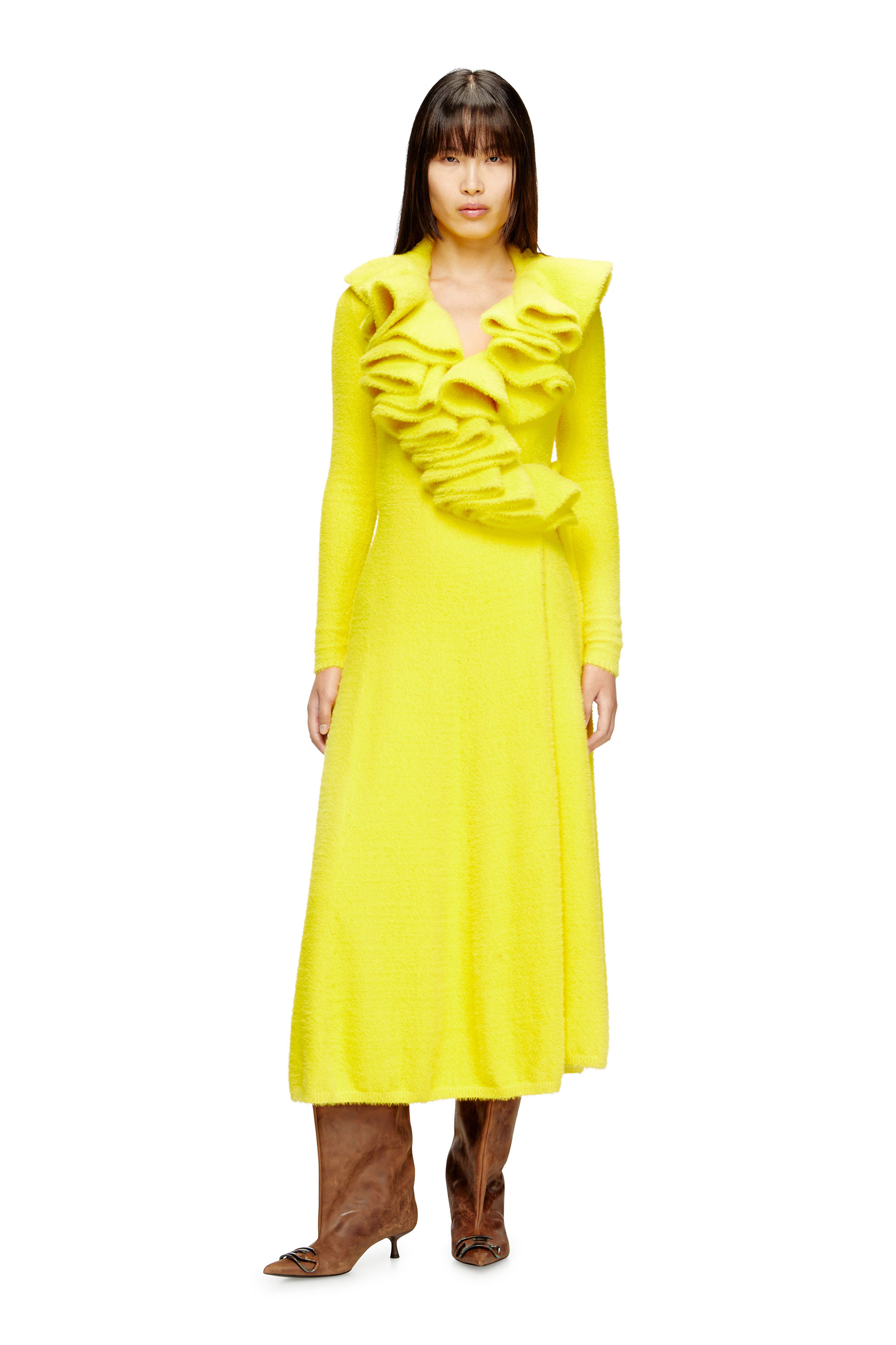 Diesel - M-INGELINA, Abito midi dalla texture fluffy Donna in Giallo - 2