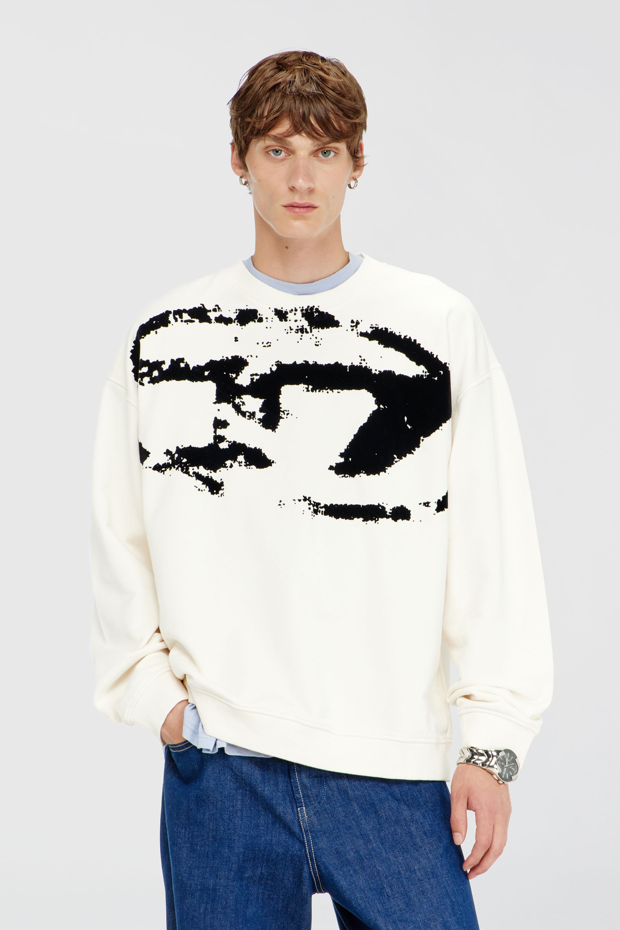 Diesel - S-BOXT-N5, Felpa in cotone con logo Oval D floccato Uomo in Multicolor - 1