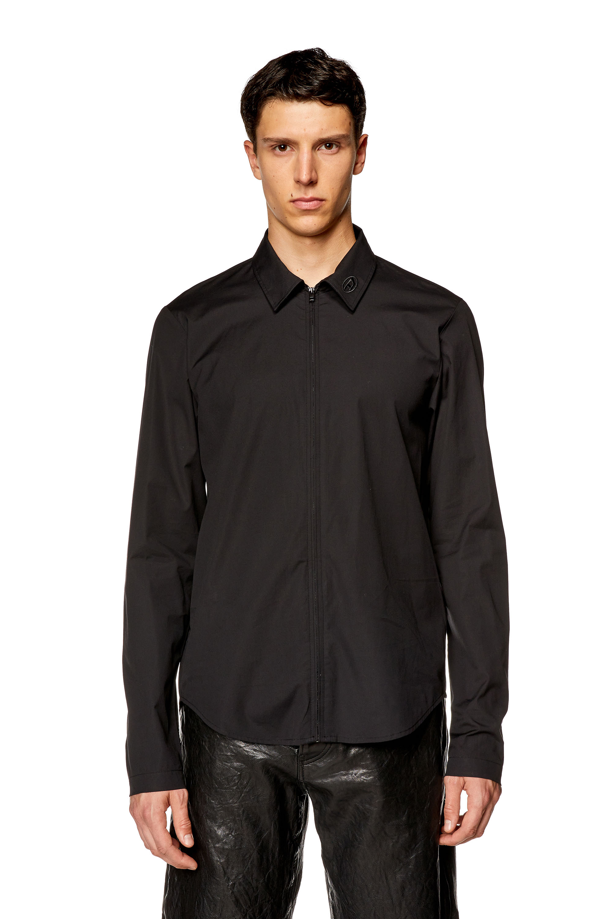 Diesel - S-STUCK, Camicia con zip e logo ricamato Uomo in Nero - 5