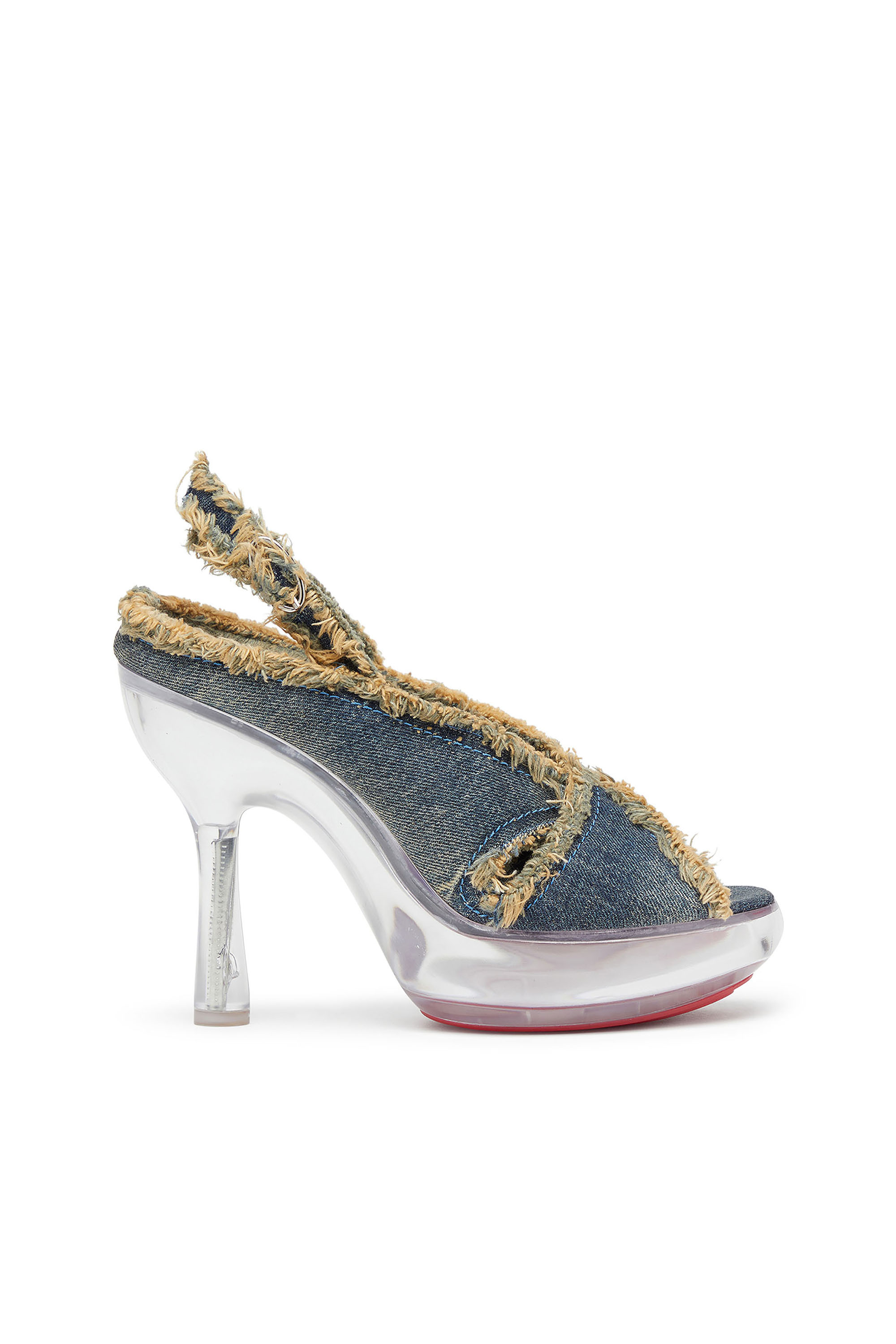 Diesel - D-LAKE PLATFORM SDL, D-Lake-Sandali platform in denim sfrangiato e plexiglass Donna in Blu - 1