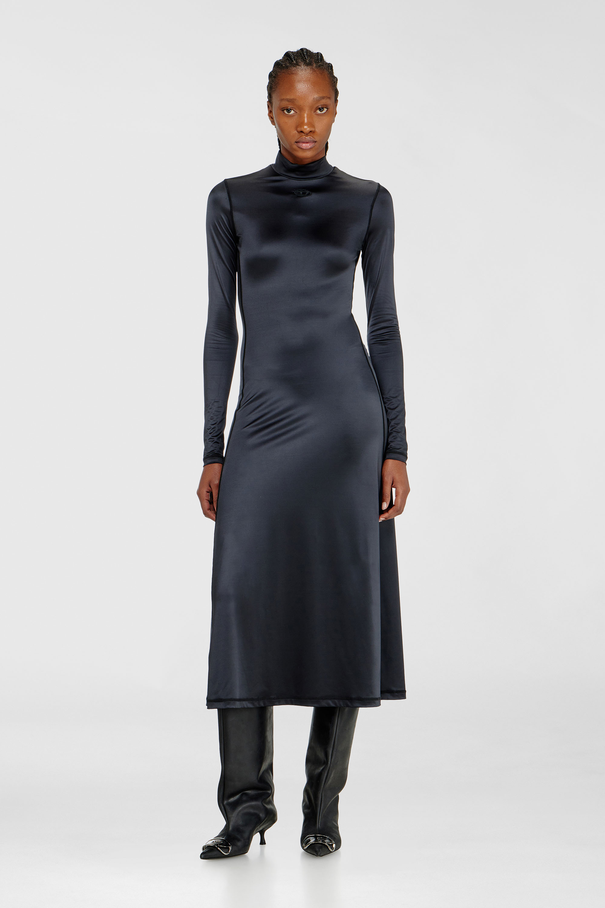 Diesel - D-UNGO, Abito midi fluido con collo alto Donna in Nero - 1