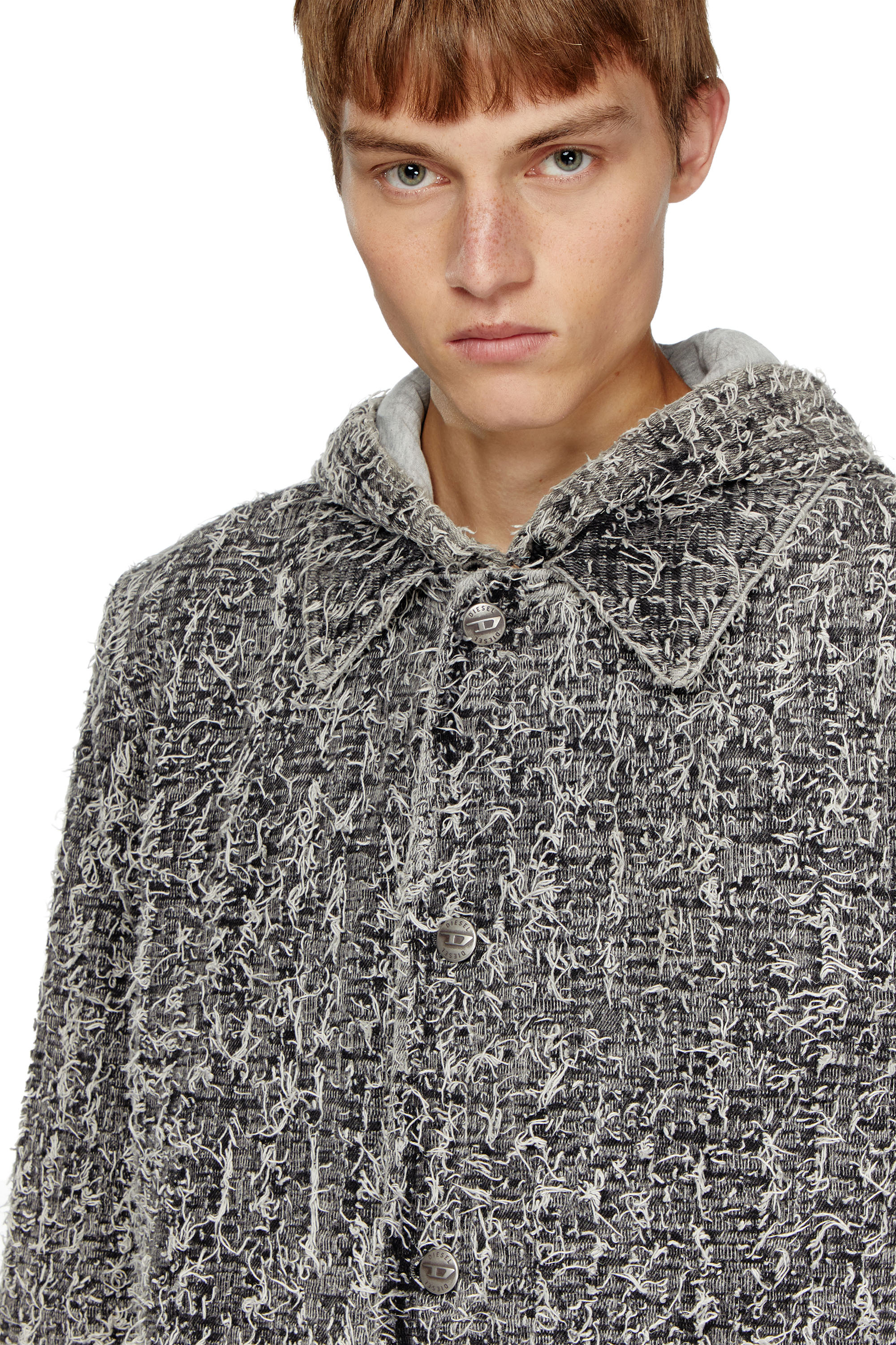 Diesel - D-JACK-S, Unisex's Hooded coat in bouclé denim in Light Grey - 4