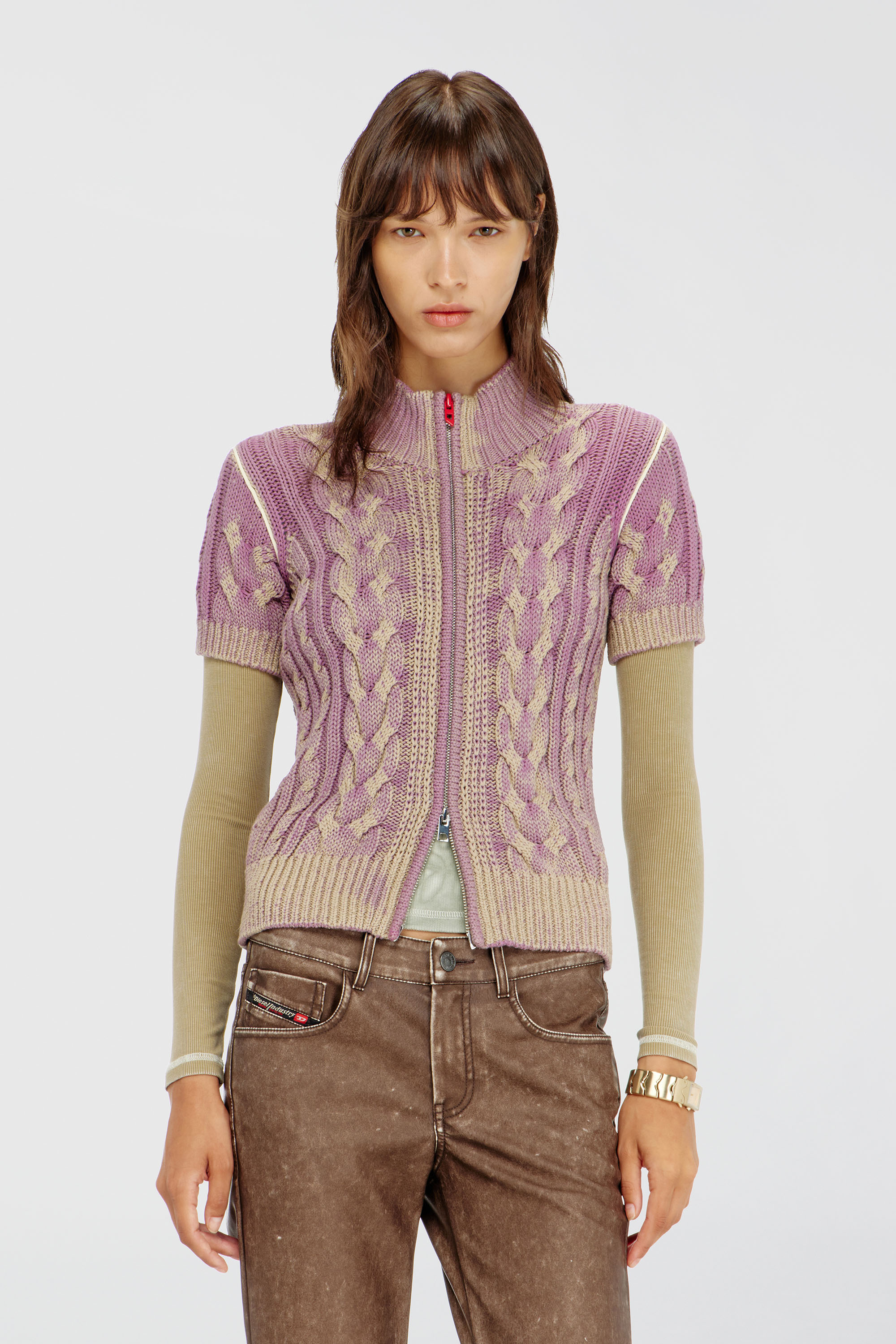 Diesel - M-ELANA, Cardigan a maniche corte con zip in maglia a trecce Donna in Multicolor - 3