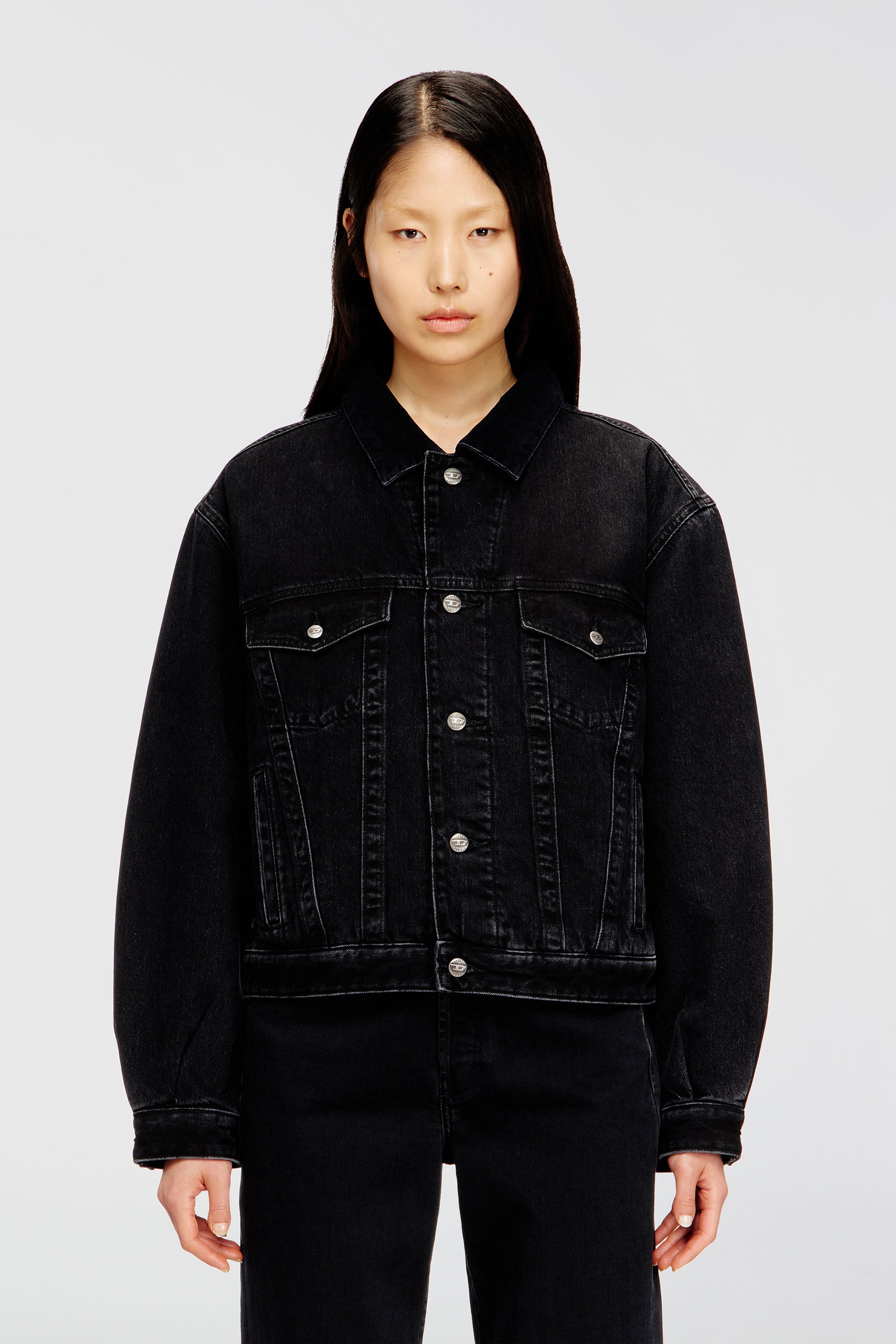 Diesel - D-RANGER-T, Giacca trucker imbottita in denim Unisex in Nero - 1