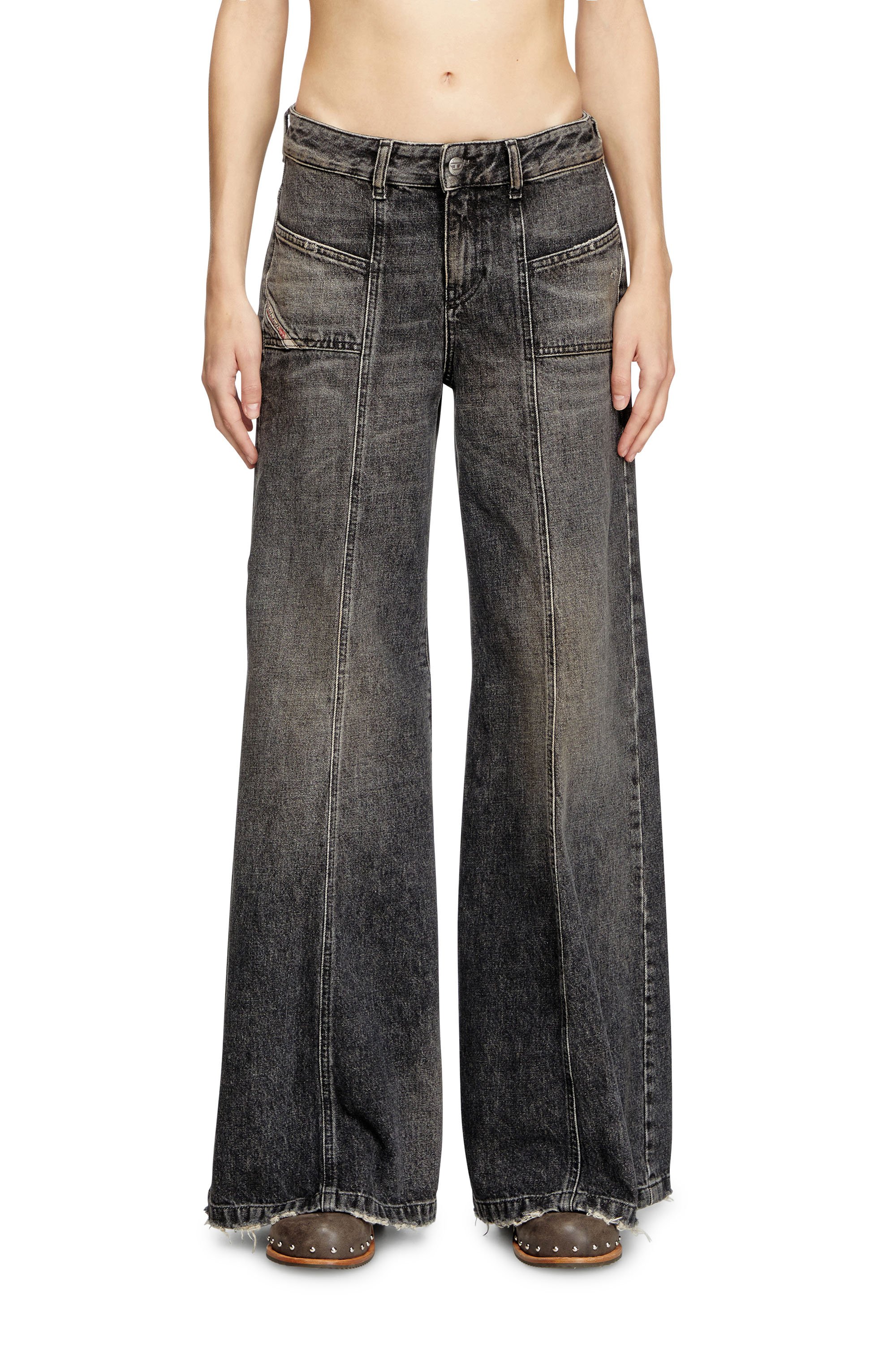 Diesel - Flare Jeans D-Akii 007Z2 Donna, Nero/Grigio scuro - Image 1