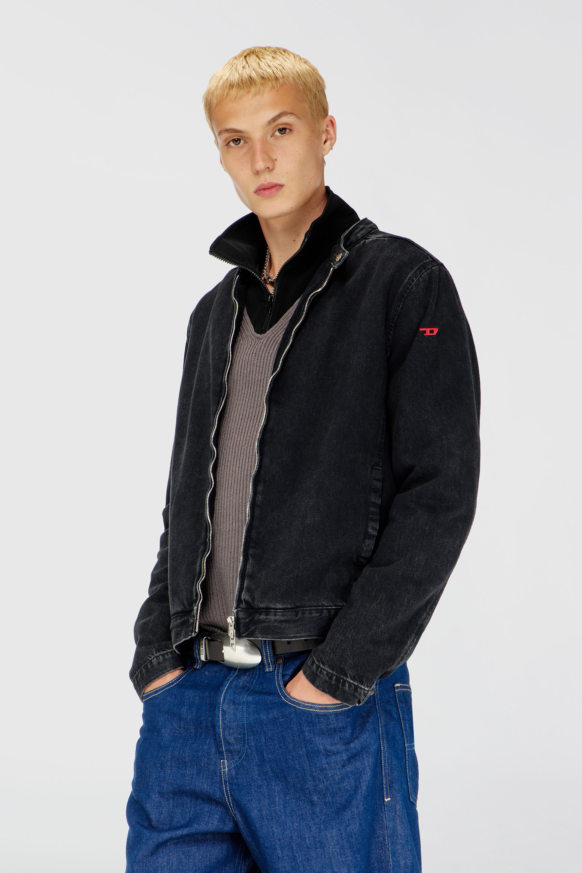 Diesel - D-GLORY, Giacca da motociclista in denim lavaggio clean Uomo in Nero - 1