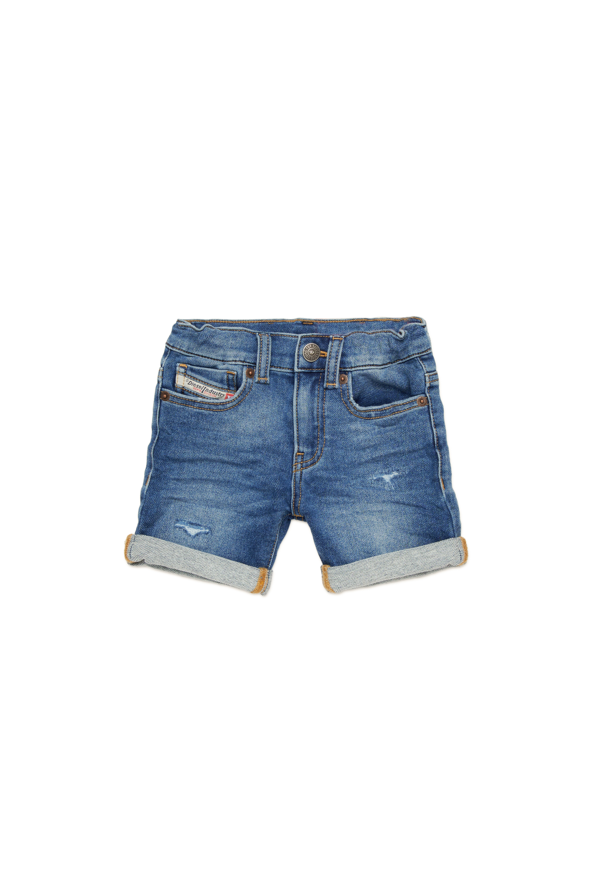 Diesel - PGALLYB JJJ, Shorts dall'aspetto vissuto in JoggJeans con risvolti Unisex in Blu - 1