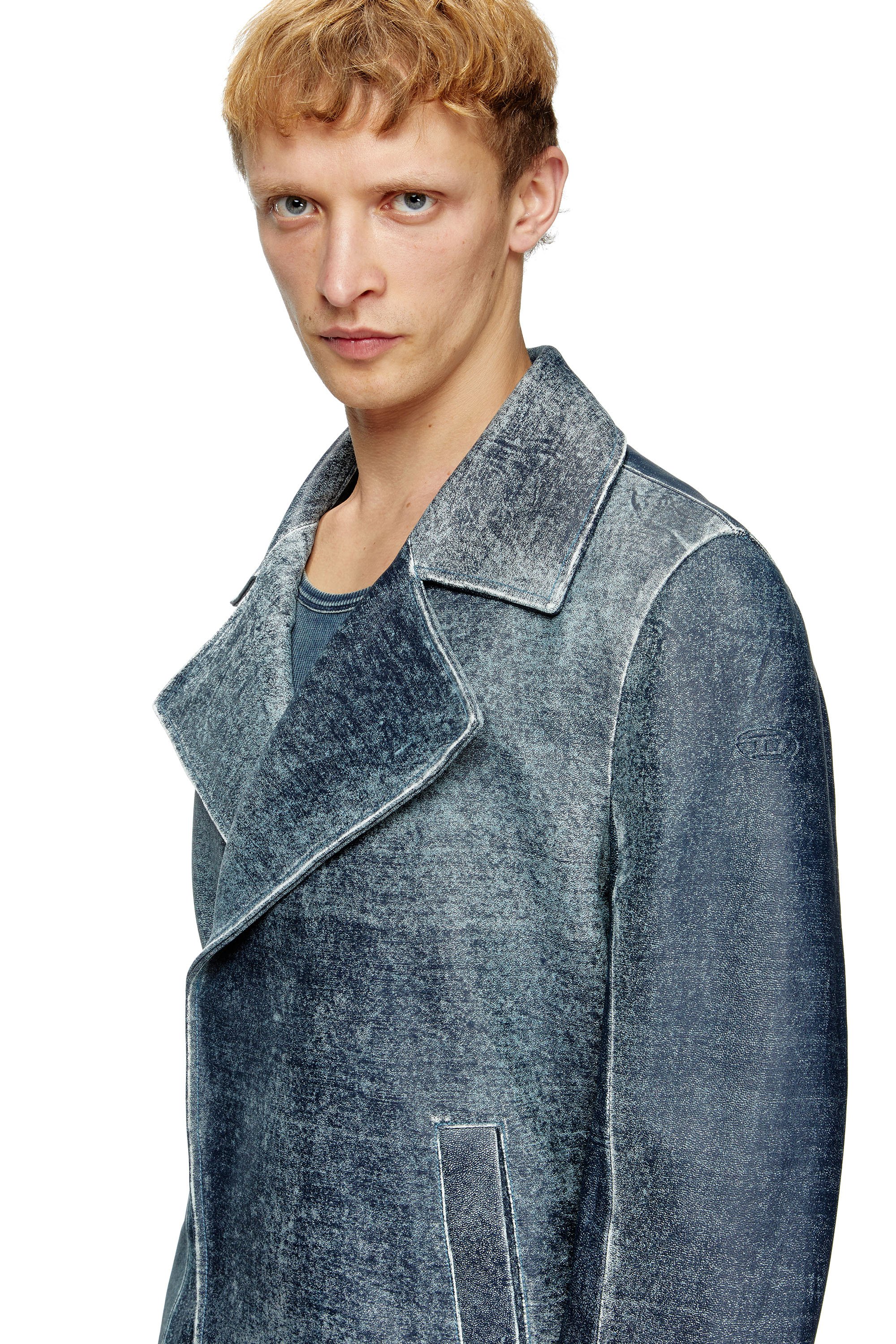 Diesel - L-WERNER, Giacca in pelle con lavaggio denim Uomo in Blu - 5