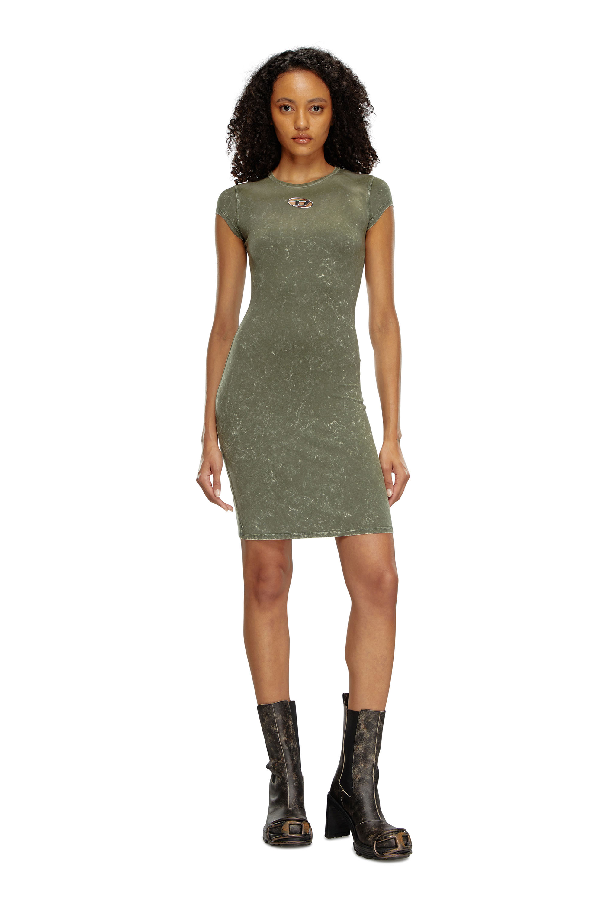 Diesel - D-ANGIEL-P1, Woman Short dress in marbled stretch jersey in Green - Image 1