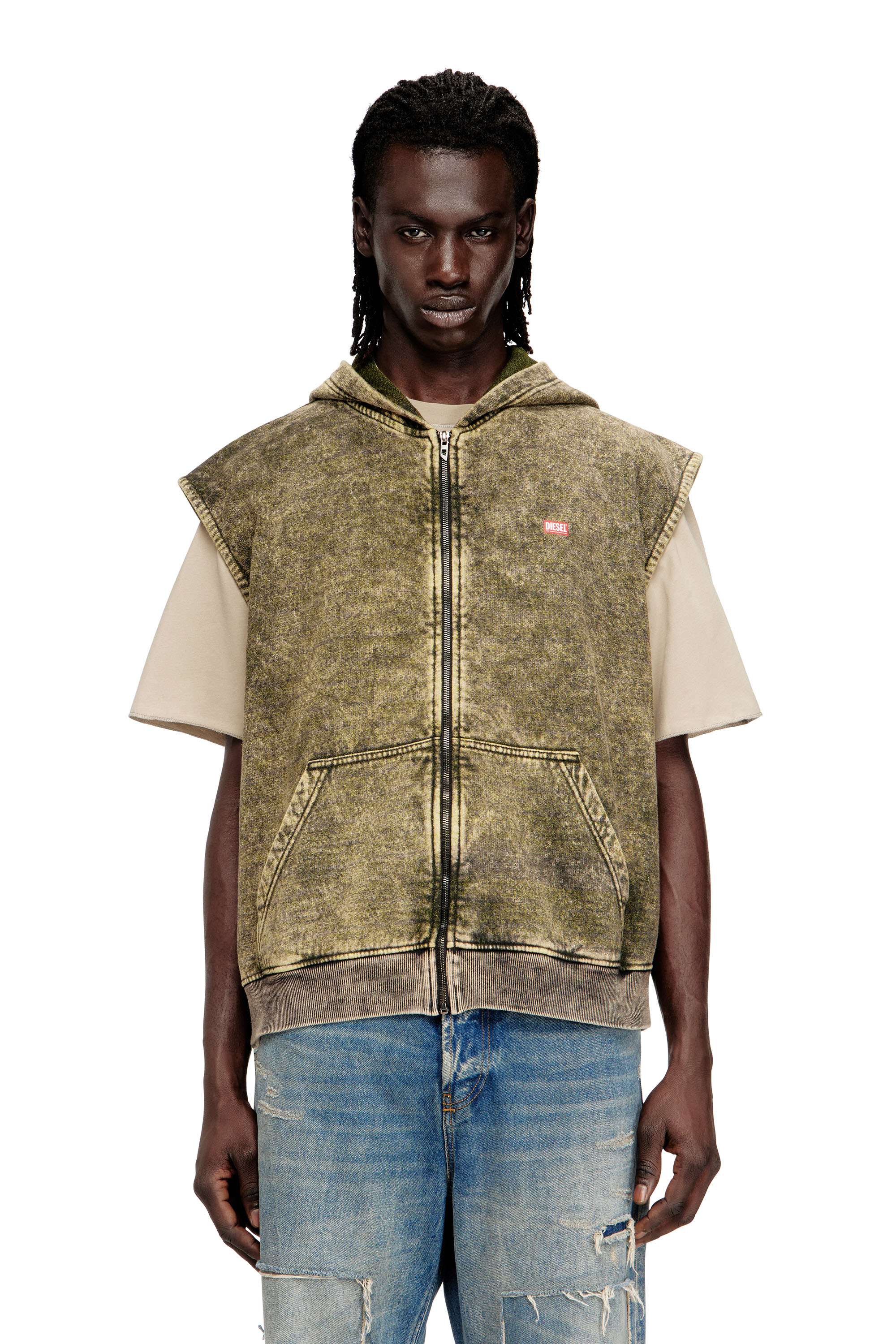 Diesel - S-BOXT-SL-ZIP, Felpa con cappuccio con lavaggio acidato e logo Diesel Uomo in ToBeDefined - 1