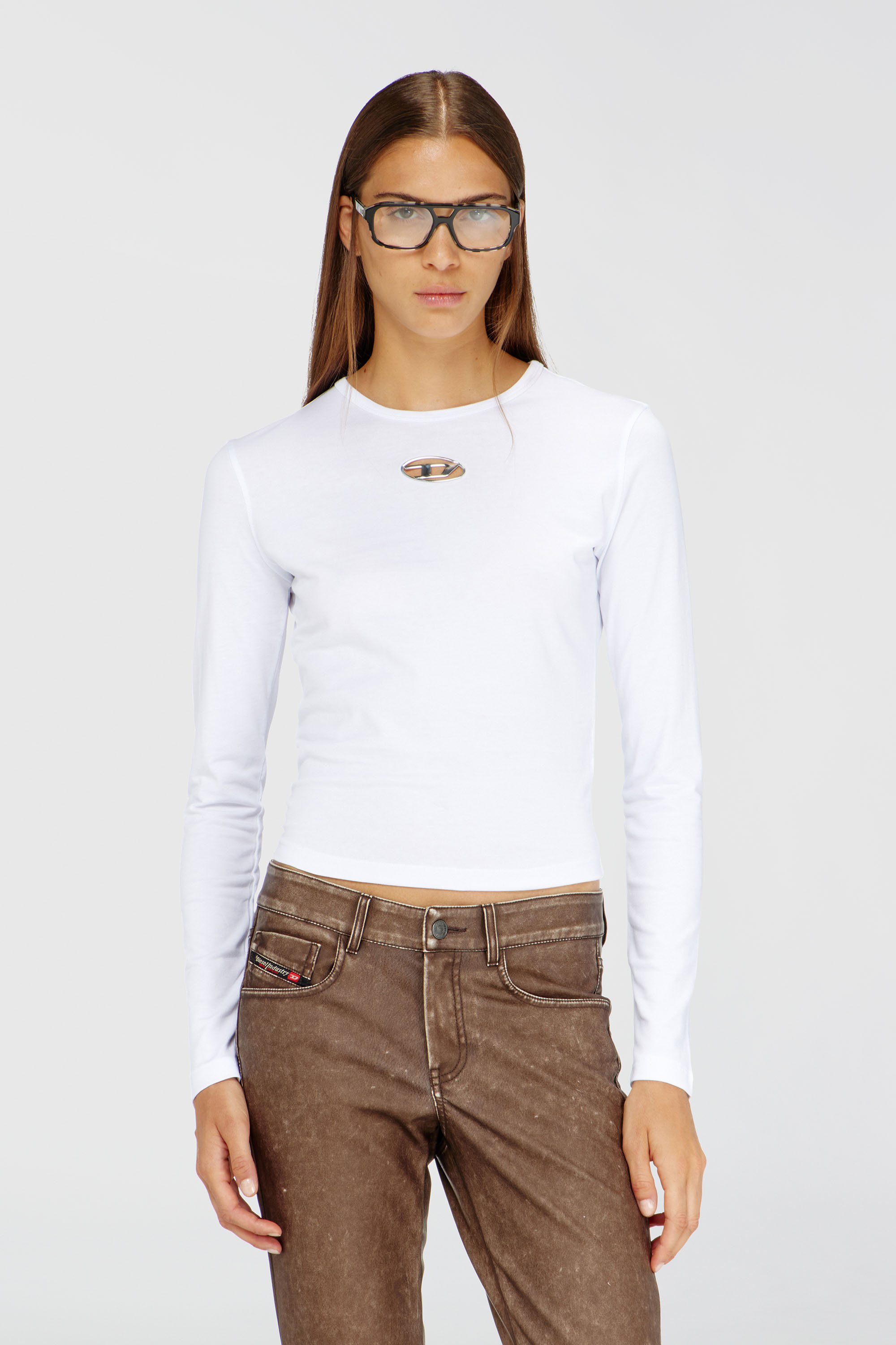 Diesel - T-UNCUTIE-LONG-LS-OD, Woman's Long-sleeve top with Oval D cut-out in White - 1