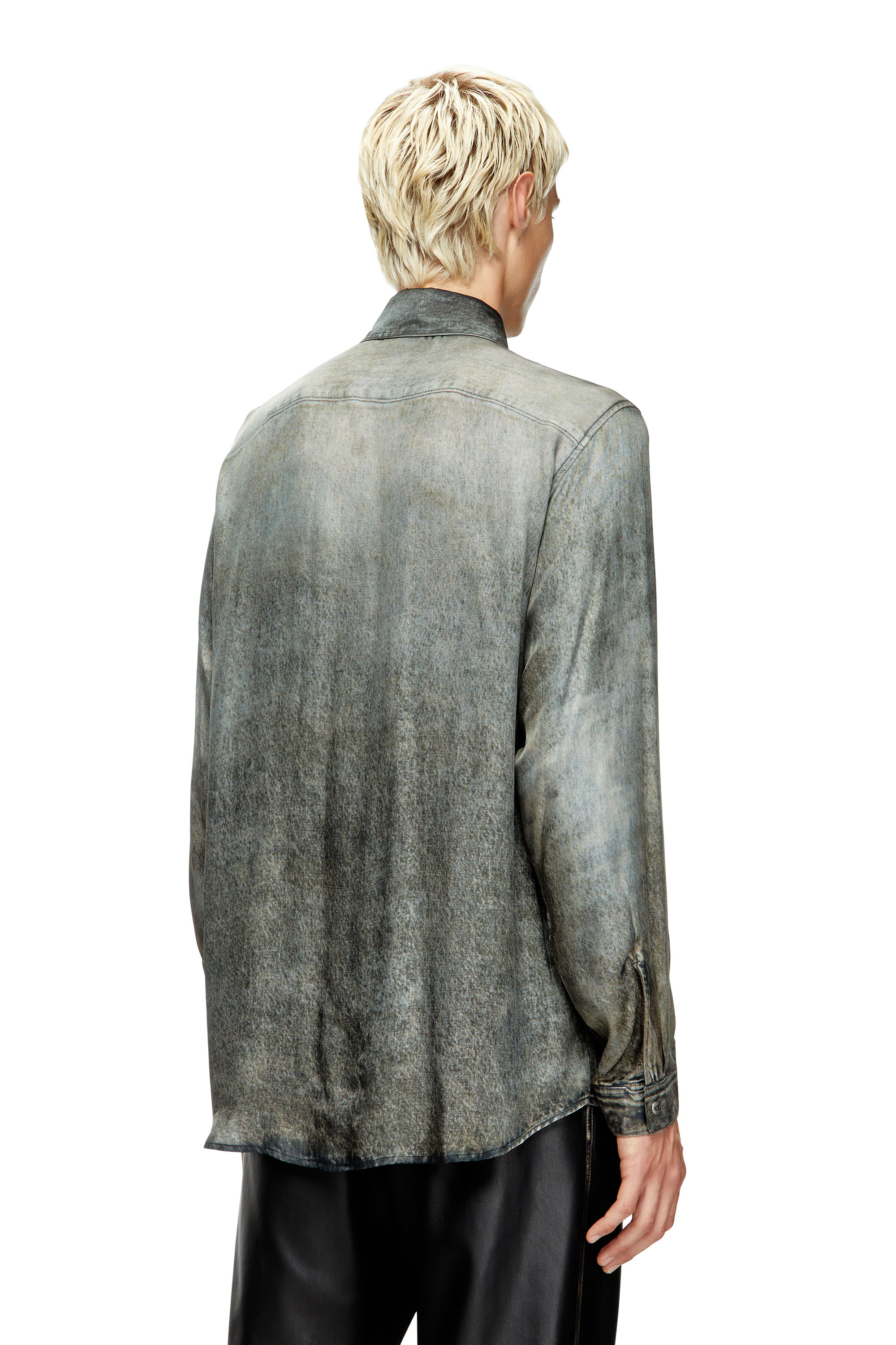 Diesel - S-SIMPLY-LKCT, Camicia in viscosa effetto denim Uomo in Nero - 4