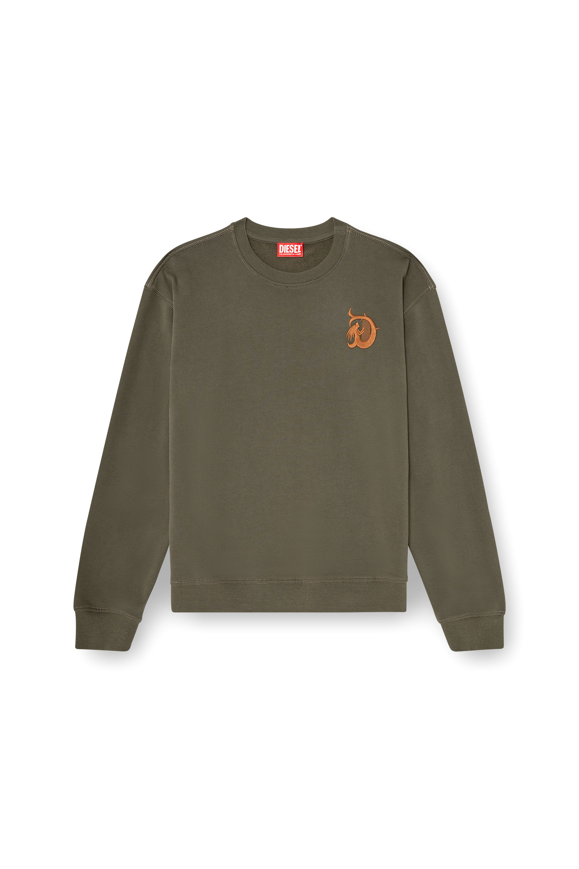Diesel - S-NORM-AA4, Man's Sweatshirt with embroidery and flock print in Military Green - 3