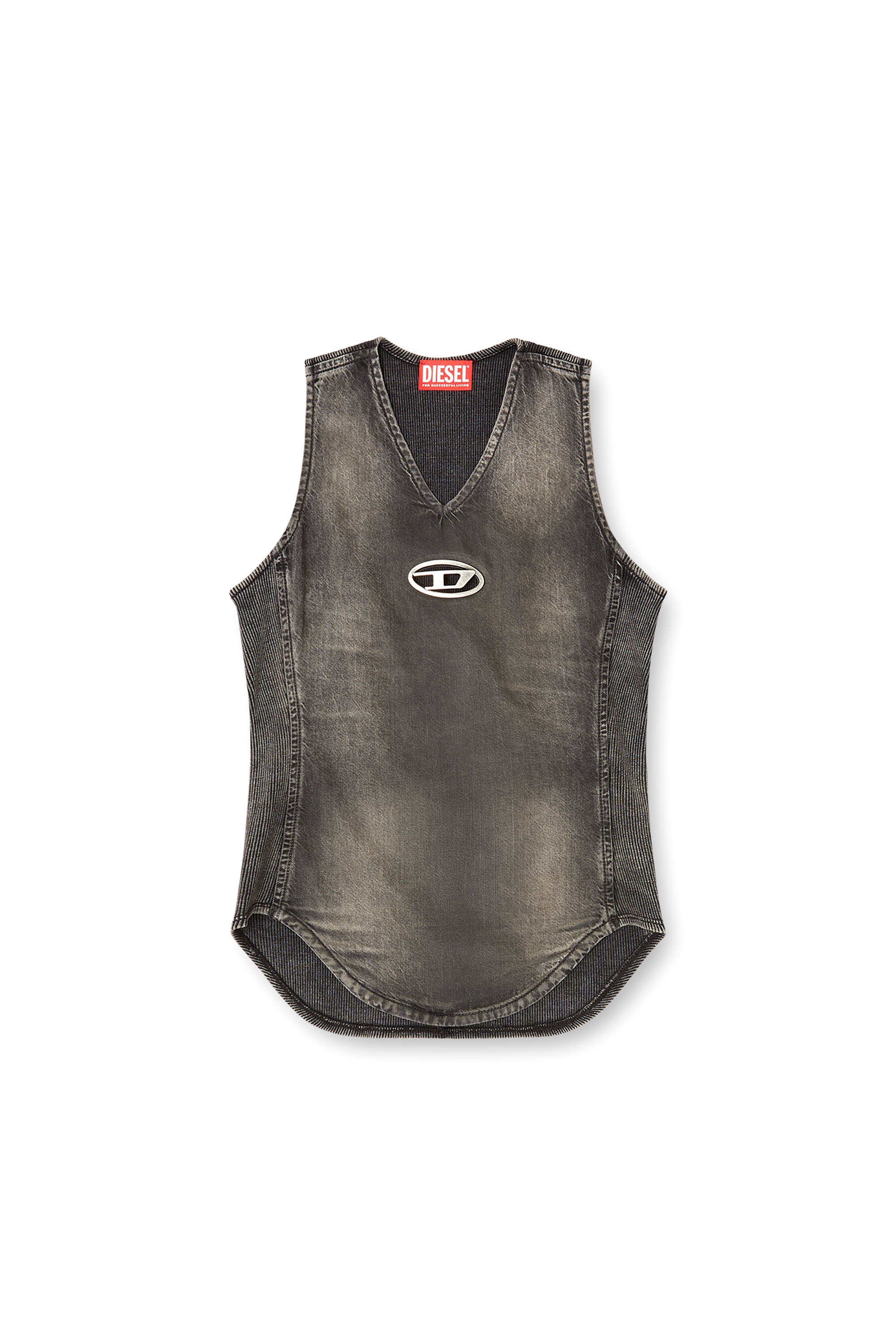 Diesel - DE-NESSI-S1, Top in denim dall'effetto used Donna in Nero - 2