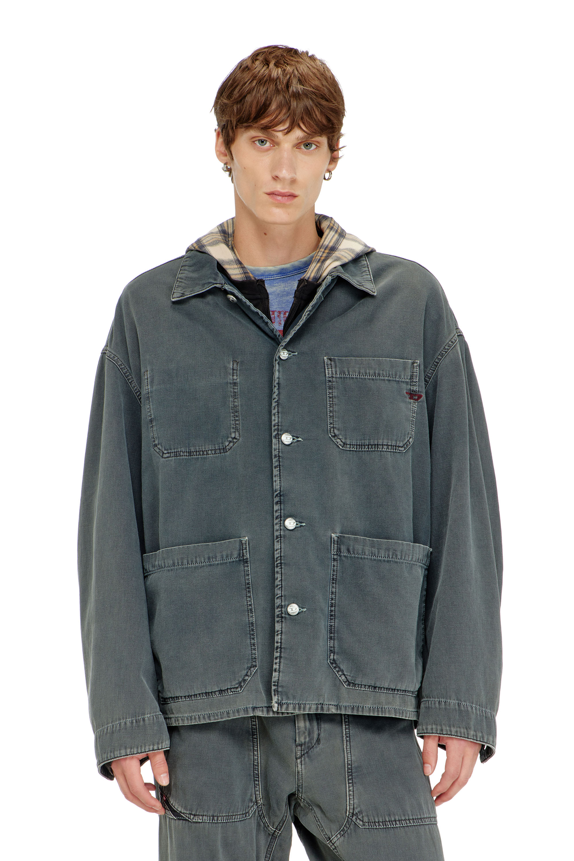 Diesel - D-STACK-U, Giacca utility in denim colorato Unisex in Grigio - 1
