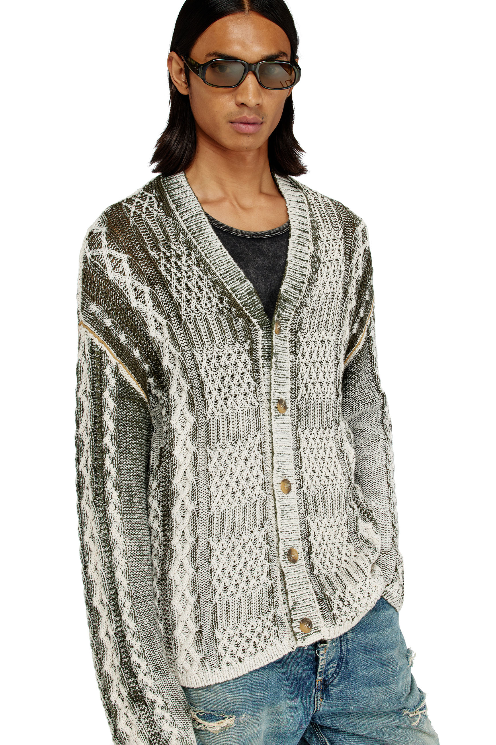 Diesel - K-MIOTO, Cardigan lavorato a maglia con trattamento Uomo in Multicolor - 5