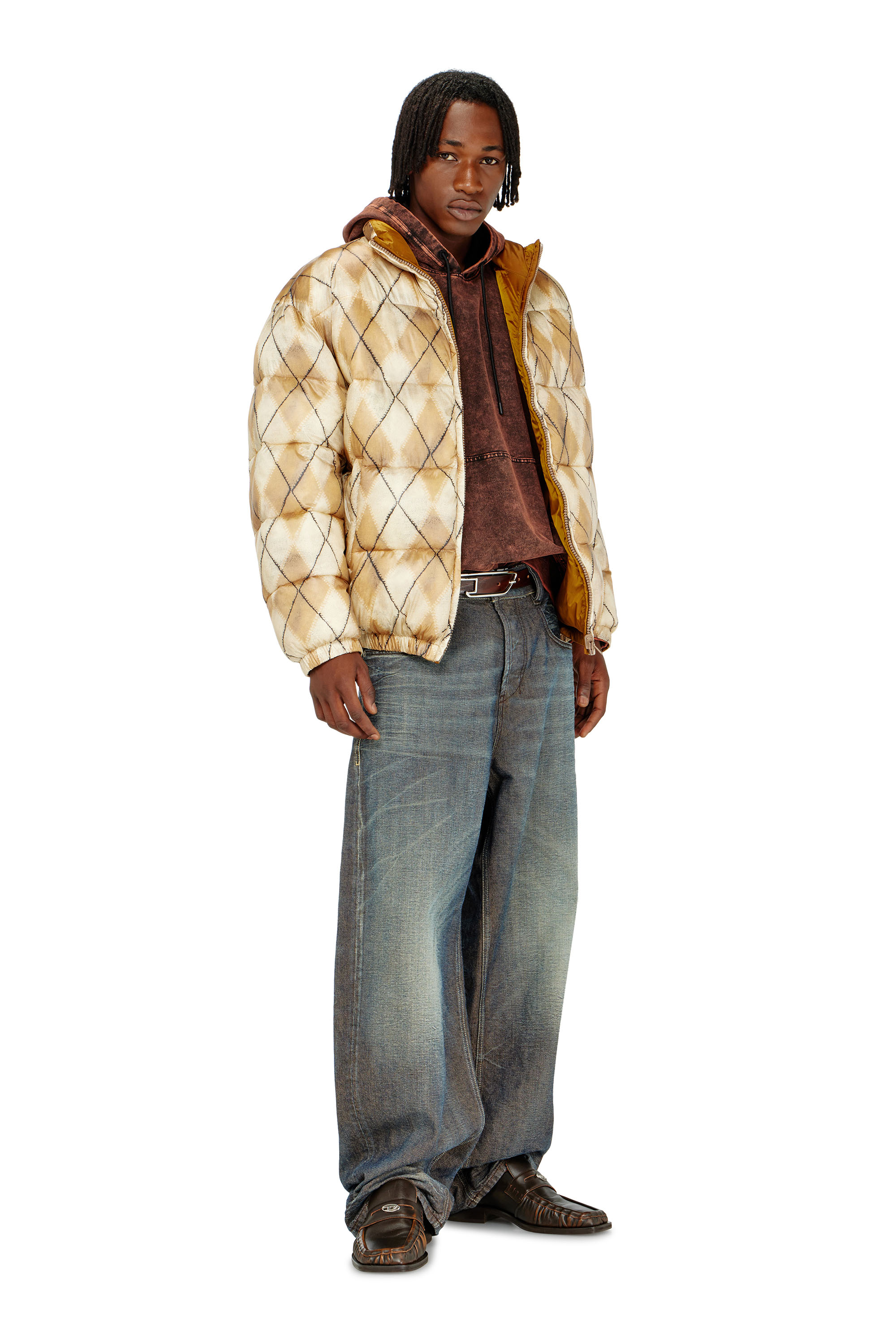 Diesel - S-BOXT-HOOD-TUK, Felpa con cappuccio effetto denim lavorato Uomo in Marrone - 1