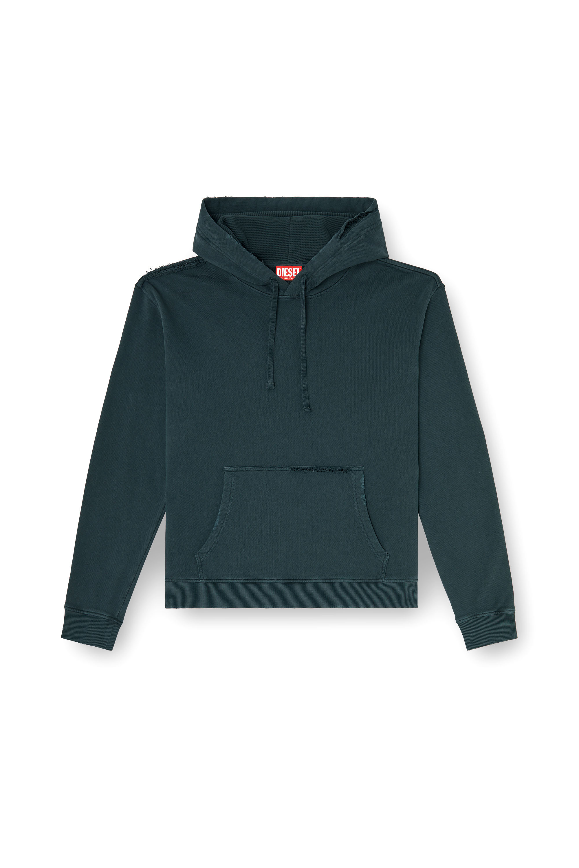 Diesel - S-NORM-HOOD-CRYSTALS, Hoodie con strappi e dettagli in cristallo Uomo in Verde - 3