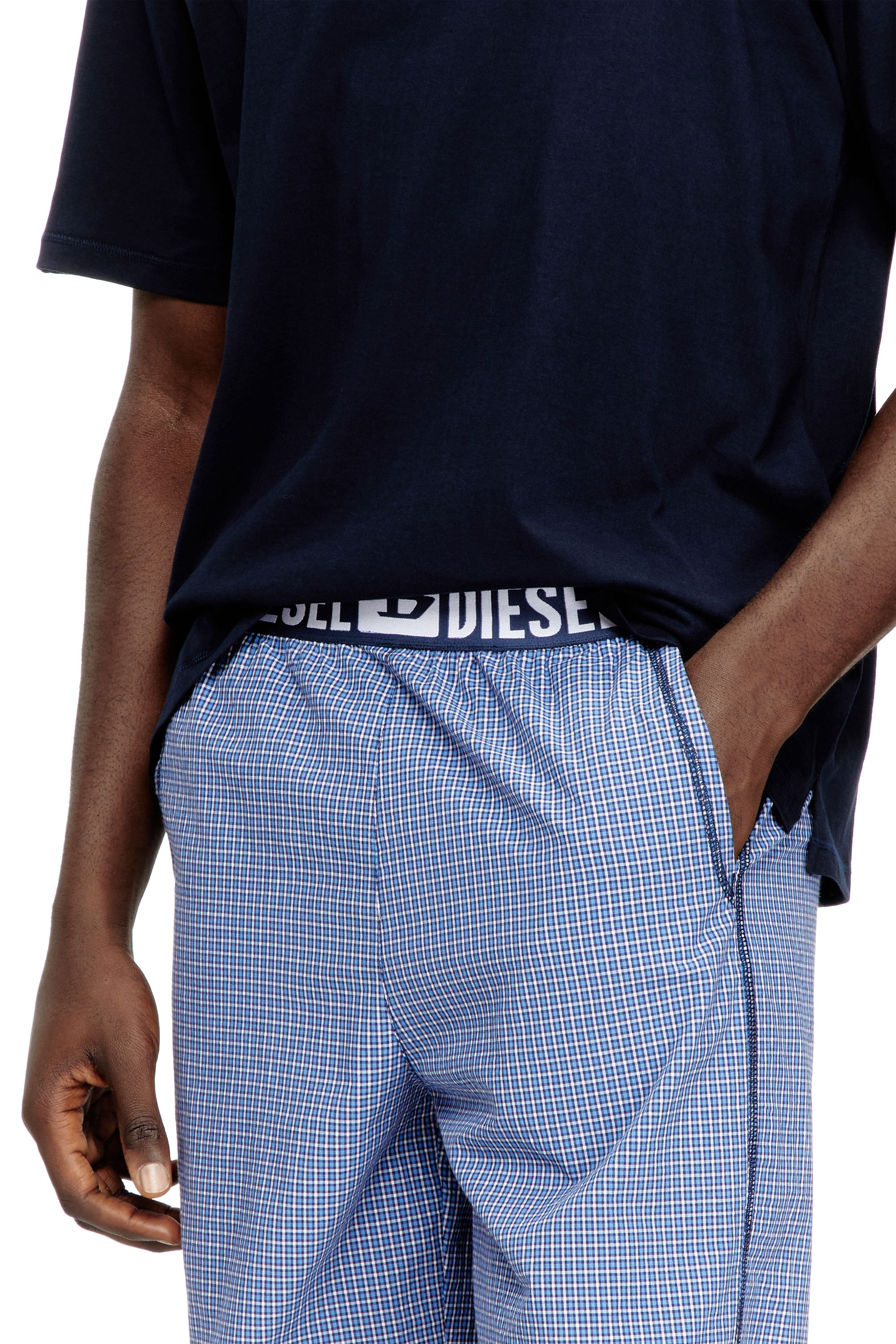Diesel - KIT-RAUL-D-CORE, Set pigiama in cotone con pantaloncini a quadri Uomo in Blu - 4