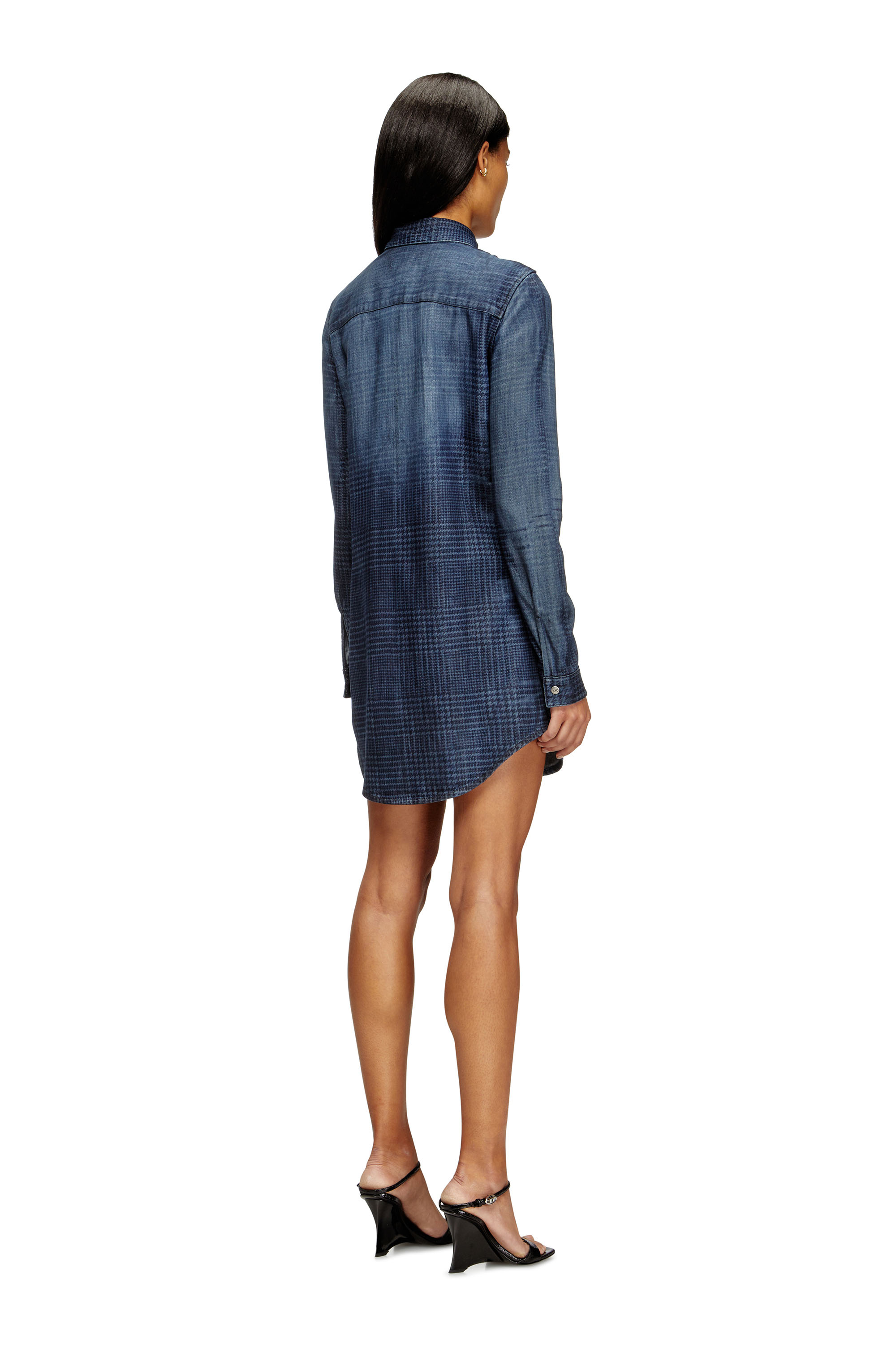 Diesel - DE-EAZY DRESS-S, Abito chemisier in denim fluido Principe di Galles Donna in Blu - 4