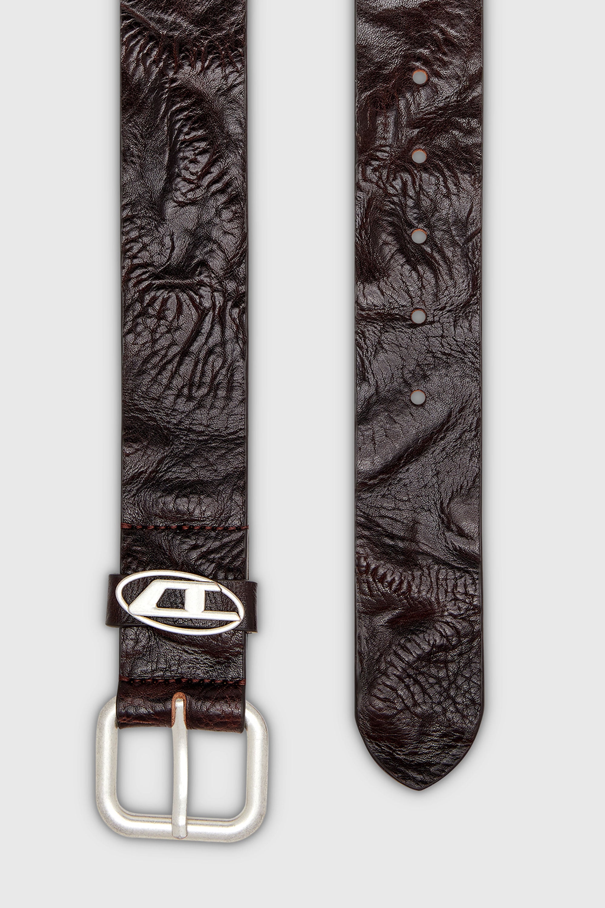 Diesel - B-1DR OVAL D LOOP, Cintura 3.9 cm in pelle wrinkle con placca logo Unisex in Marrone - 2