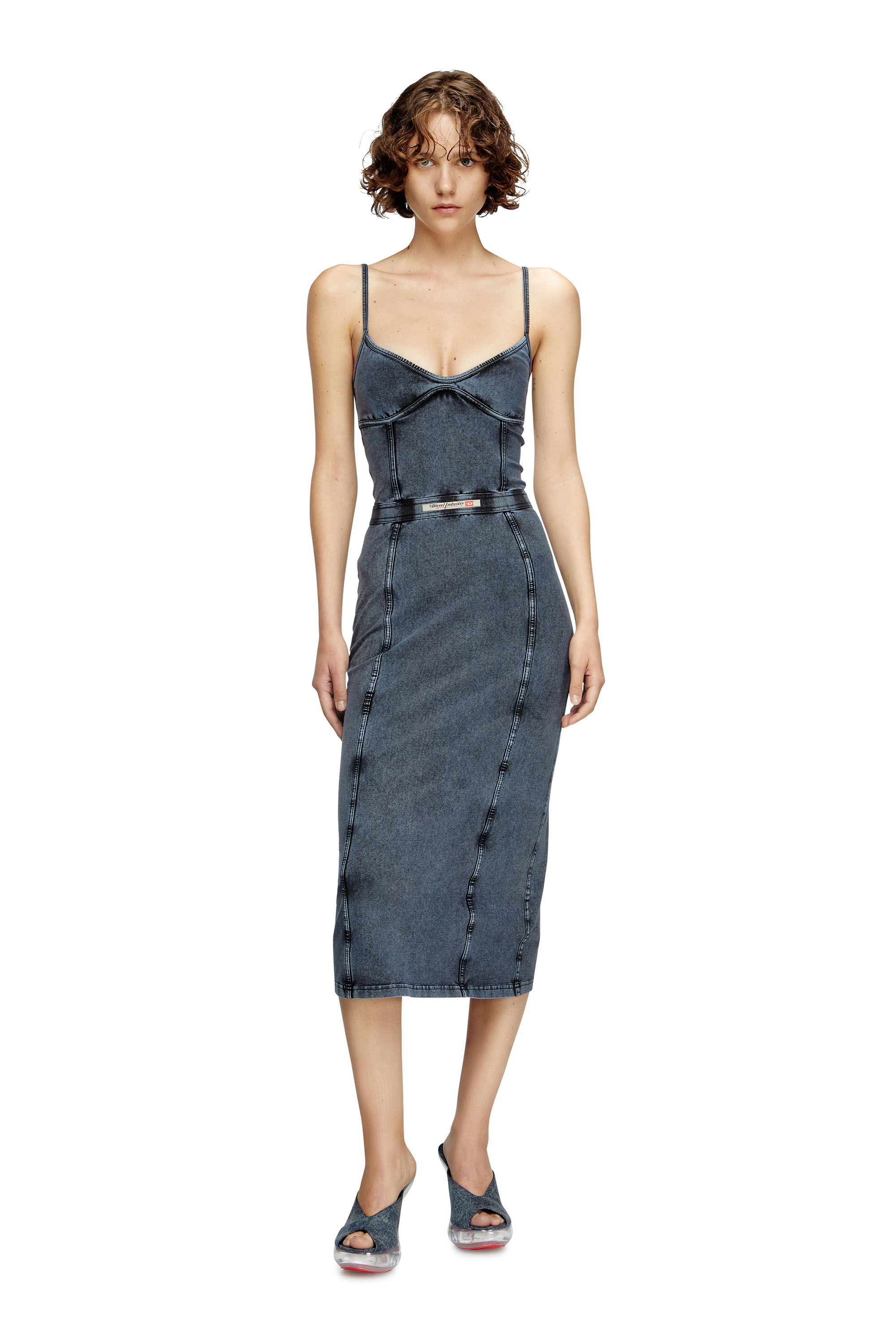 Diesel - D-ONY, Abito midi in jersey effetto denim Donna in Blu - 1