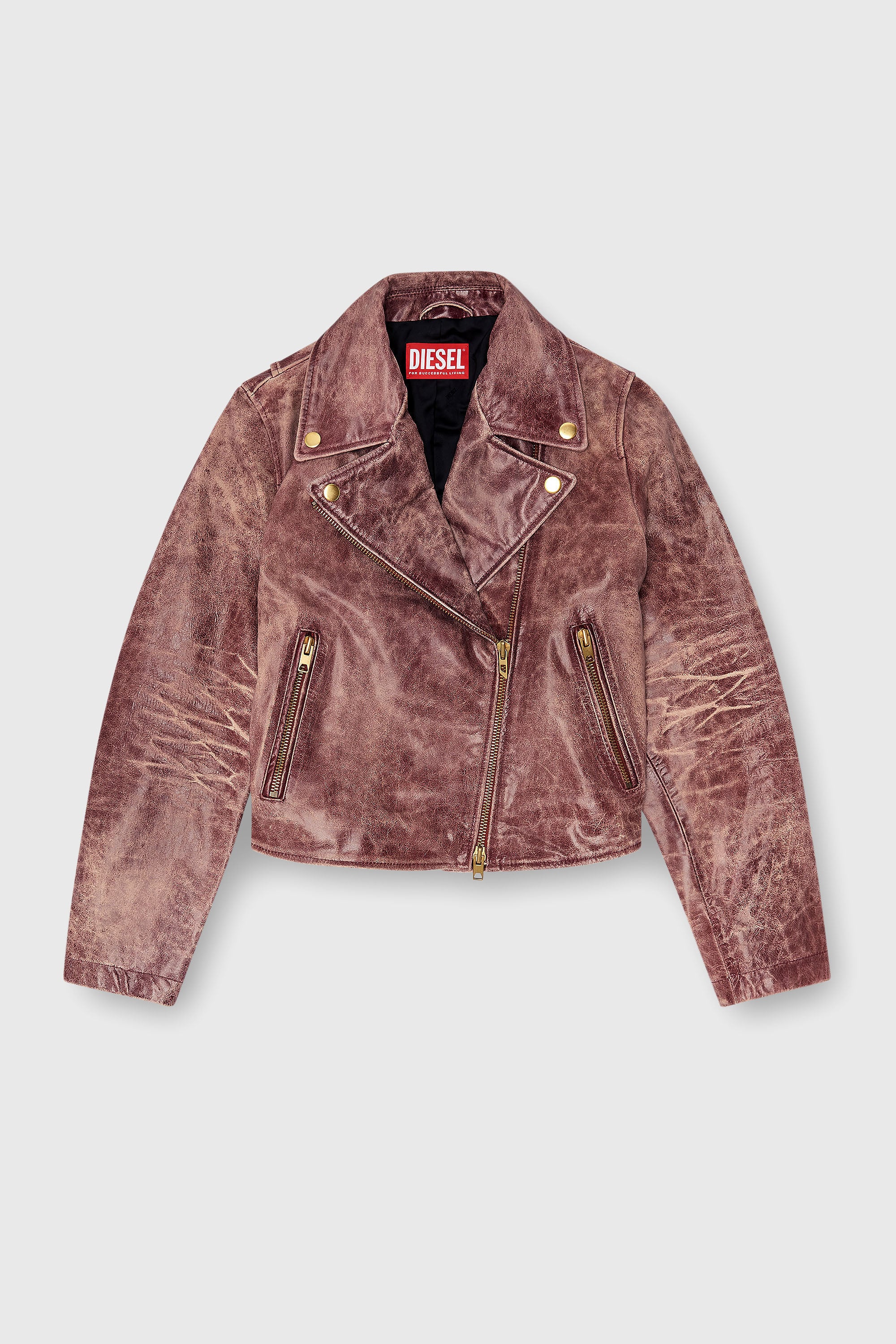 Diesel - L-UNATIC-T1, Giacca biker in pelle lavorata Donna in Rosso - 2