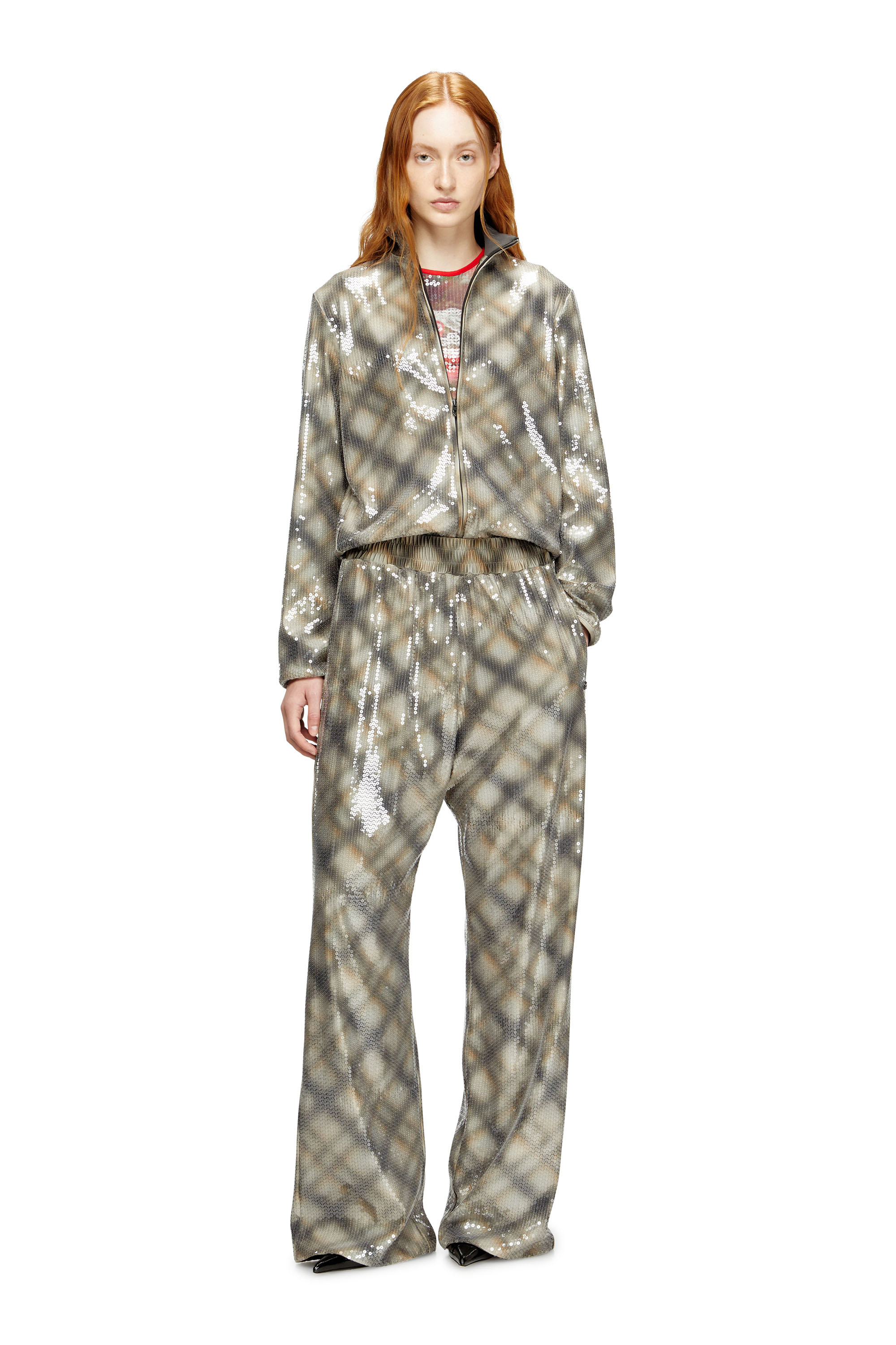 Diesel - F-EREQUINS, Maglione con paillettes e motivo a quadri Donna in Multicolor - 1