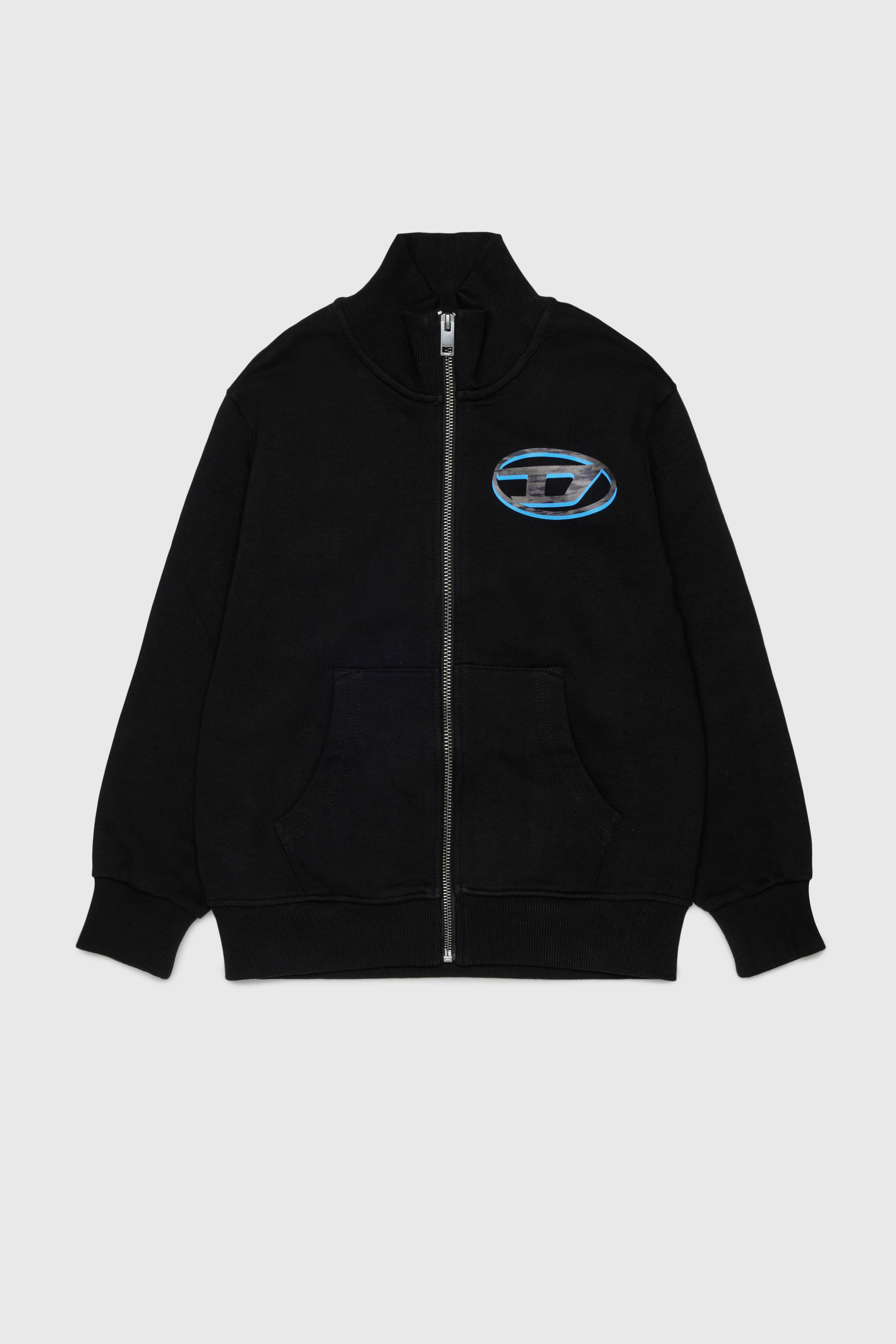Diesel - SVELLYZIP OVER, Felpa con zip e stampa Oval D bicolore Uomo in Nero - 1