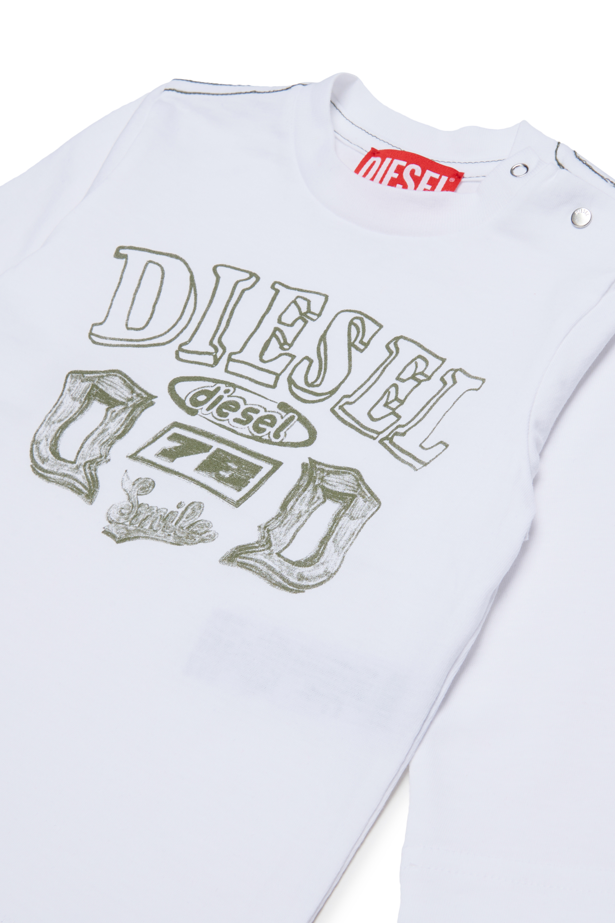 Diesel - TBANB, T-shirt a manica lunga con stampa logo Uomo in Bianco - 3