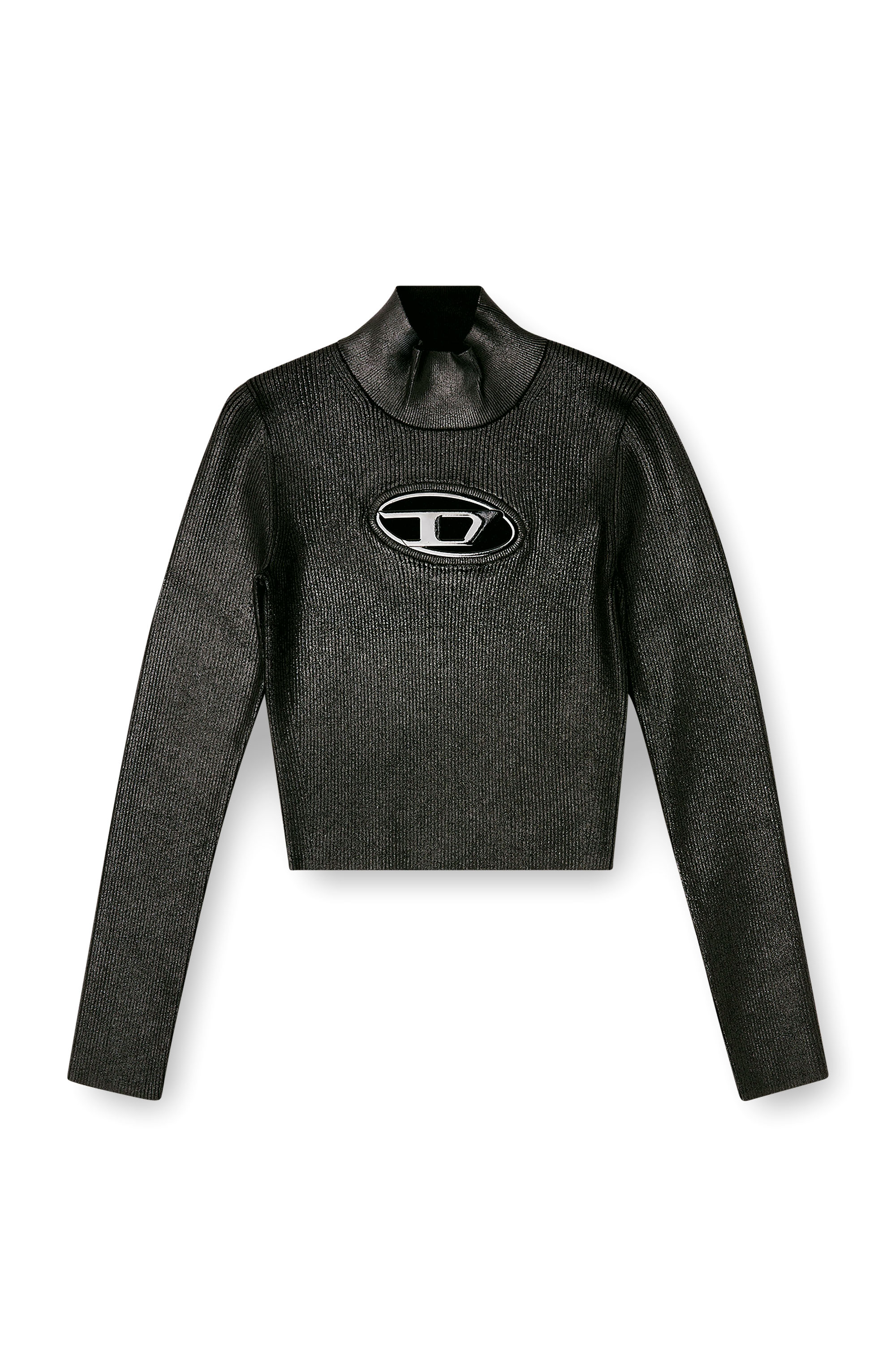 Diesel - M-VALARI-TN, Dolcevita lavorato a coste con finitura lucida Donna in Nero - 3