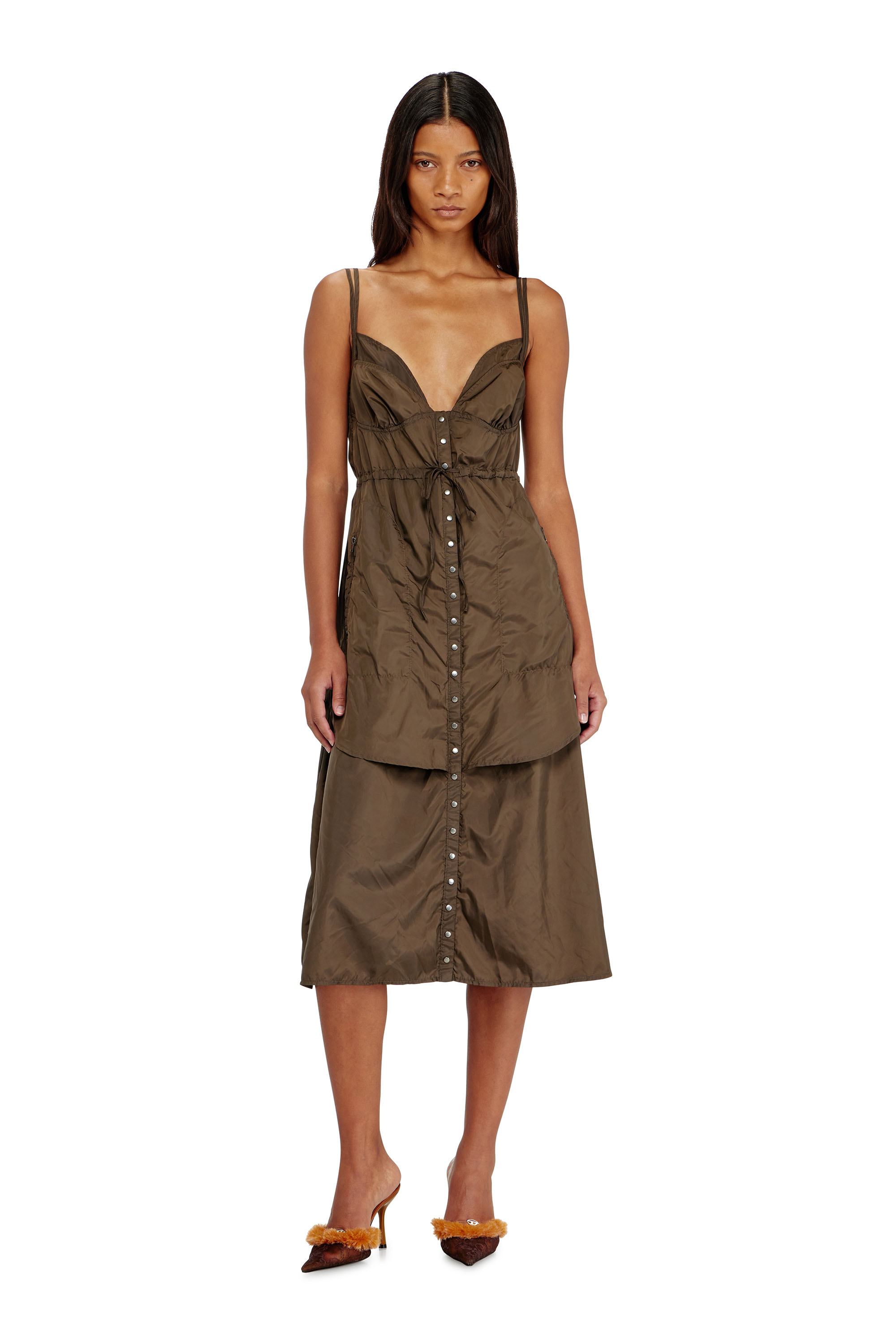 Diesel - D-OROTEA-T1, Abito in nylon leggero con design a strati Donna in Marrone - 1