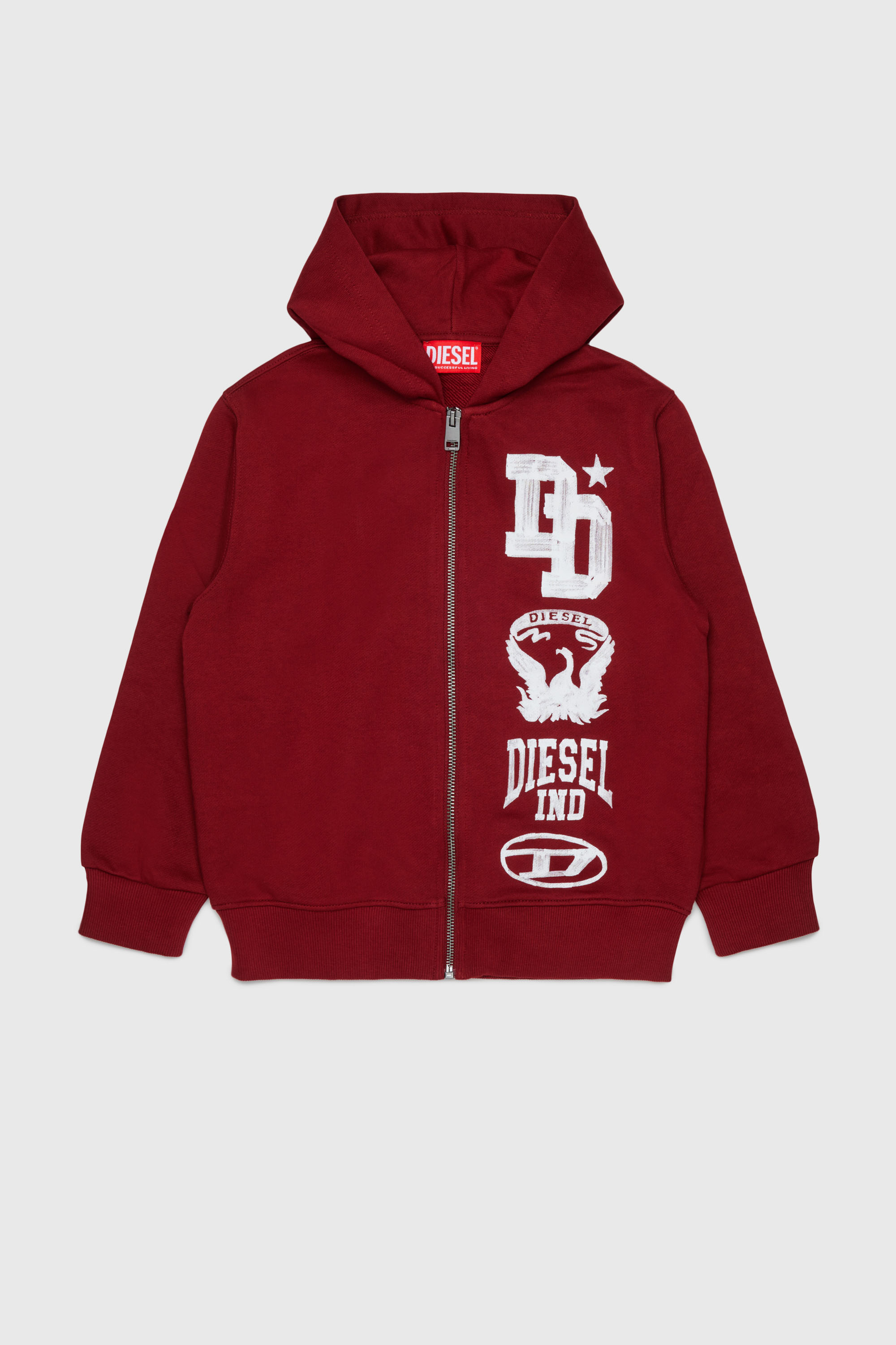 Diesel - SBANDHOOD OVER, Felpa con zip e stampe logo effetto vernice Uomo in Rosso - 1