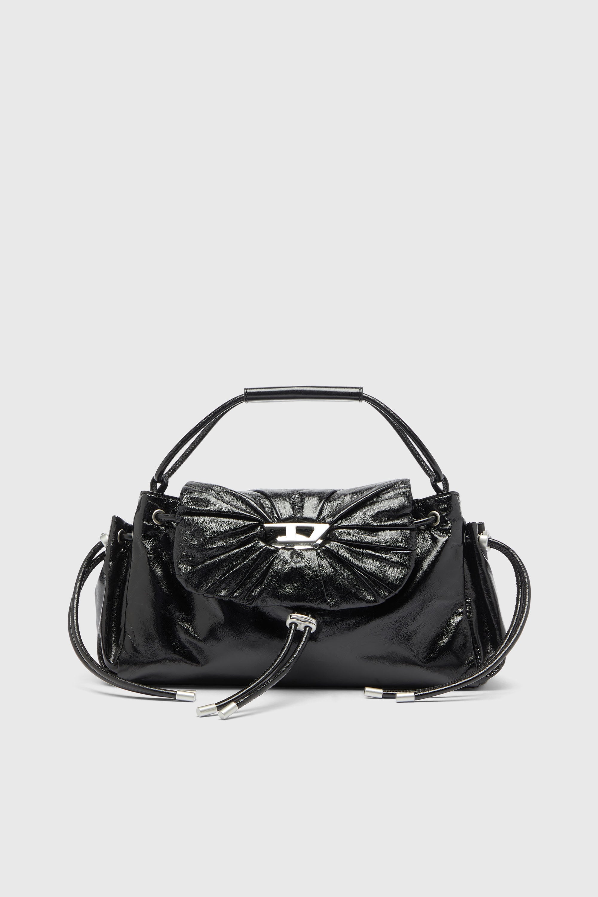 Diesel - SCRUNCH-D TOP HANDLE, Scrunch-D - Borsa a mano in pelle lucida effetto stropicciato Donna in Nero - 1