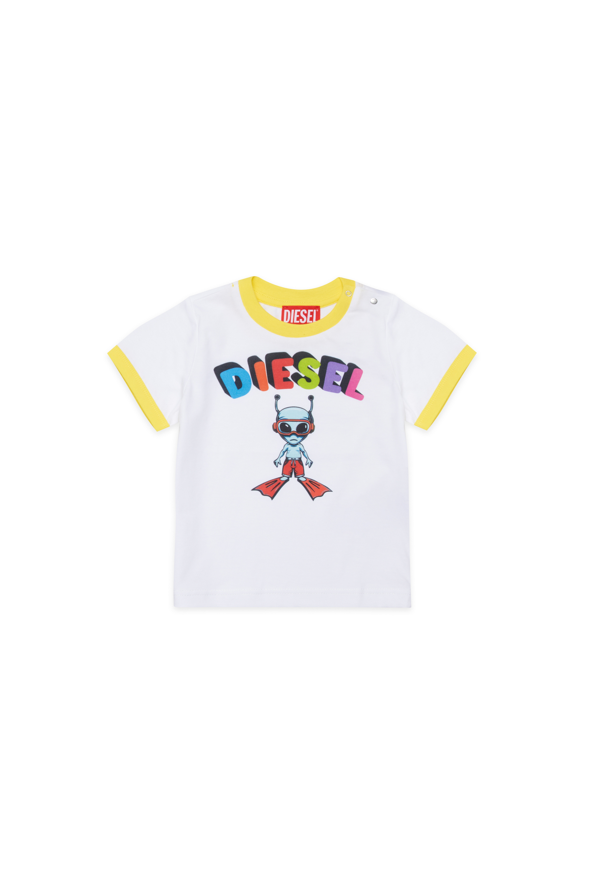 Diesel - MTIRULB, T-shirt a girocollo con logo alieno multicolore Uomo in Bianco - 1