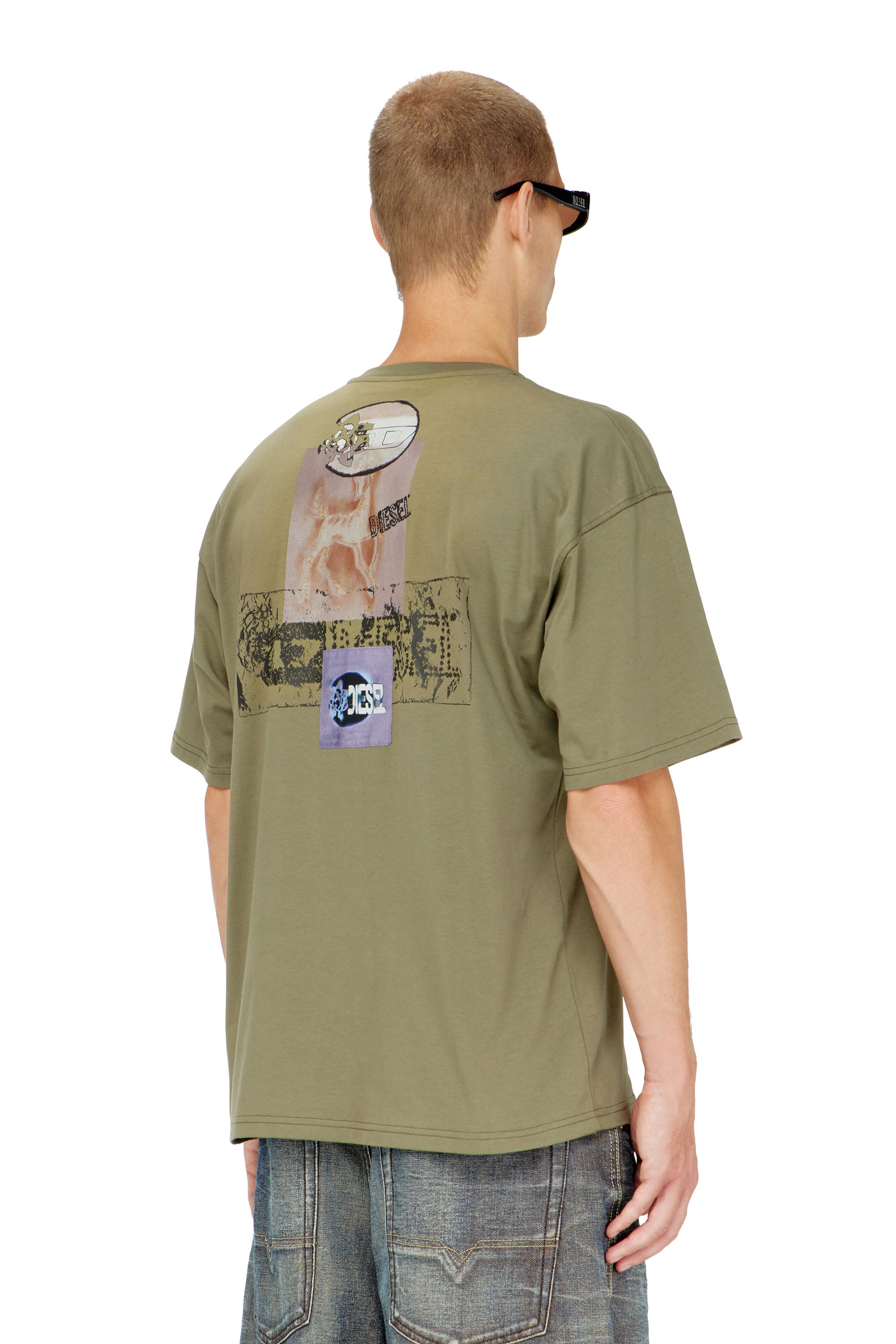 Diesel - T-BOXT-AA17, T-shirt con stampa grafica e patch Uomo in Verde - 4