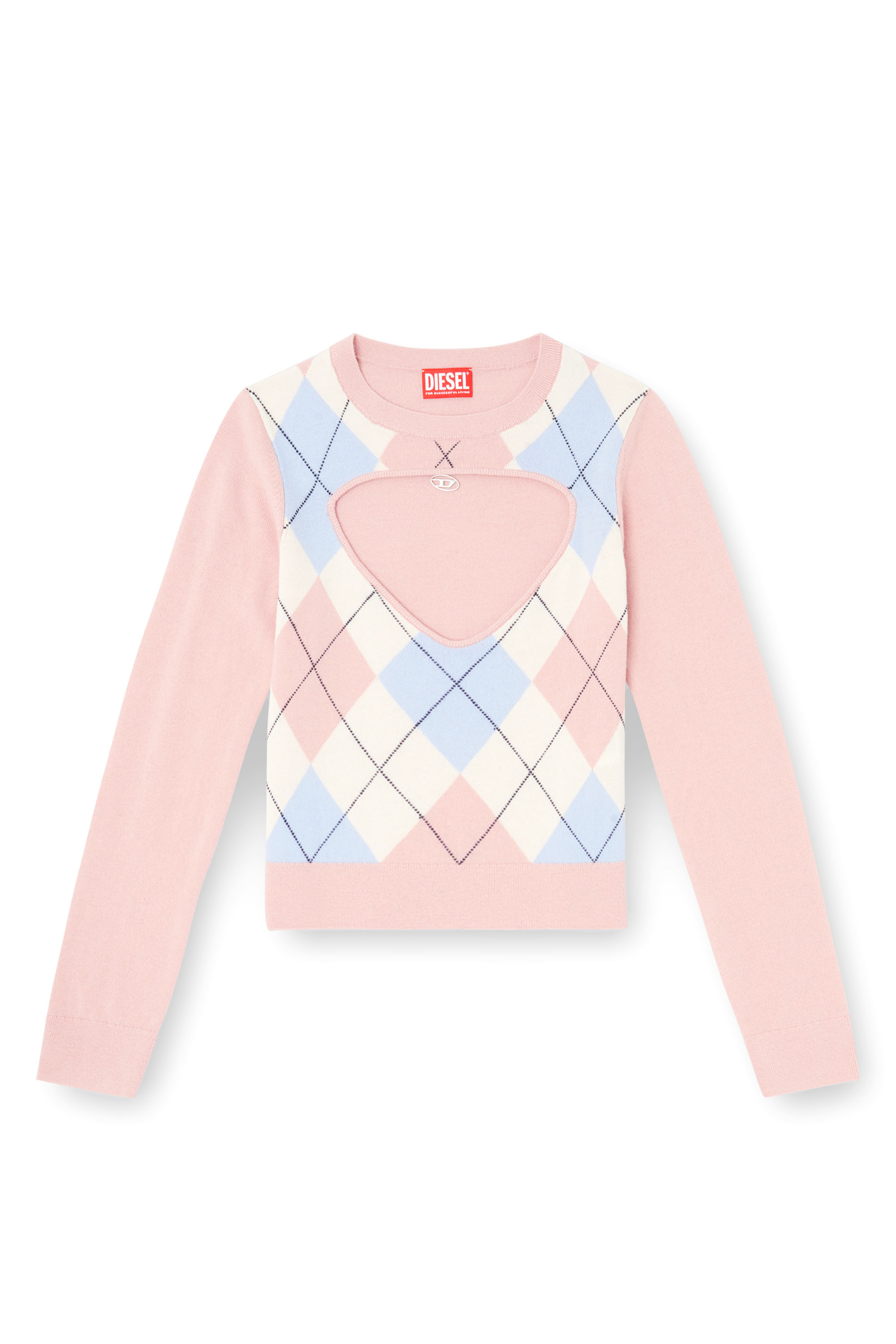 Diesel - M-ROMKO-LS, Maglia a rombi in lana con cut-out Donna in Rosa - 3
