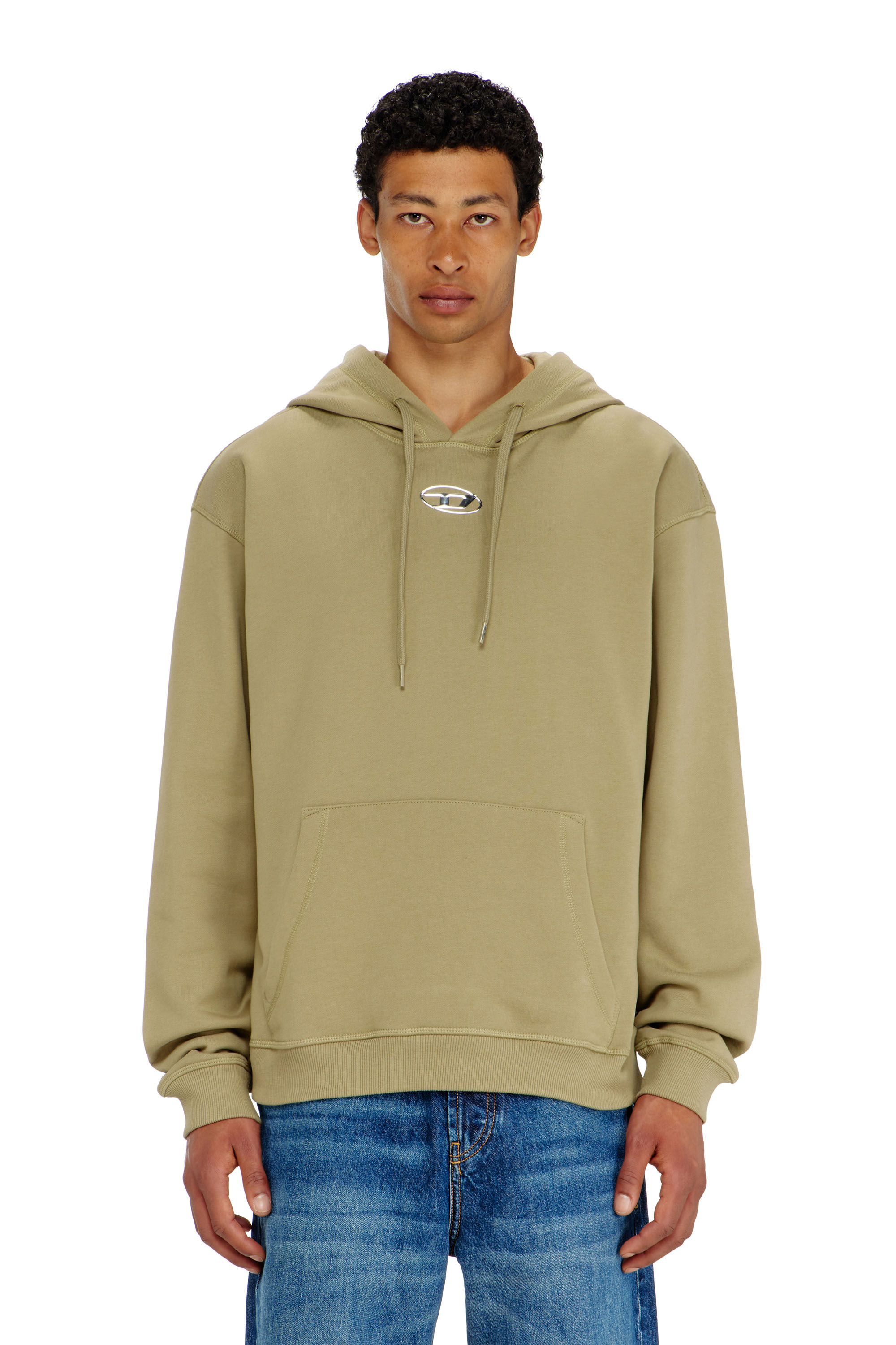 Diesel - S-NORM-HOOD-IOD, Felpa di cotone con Oval D metallico Uomo in Verde - 1