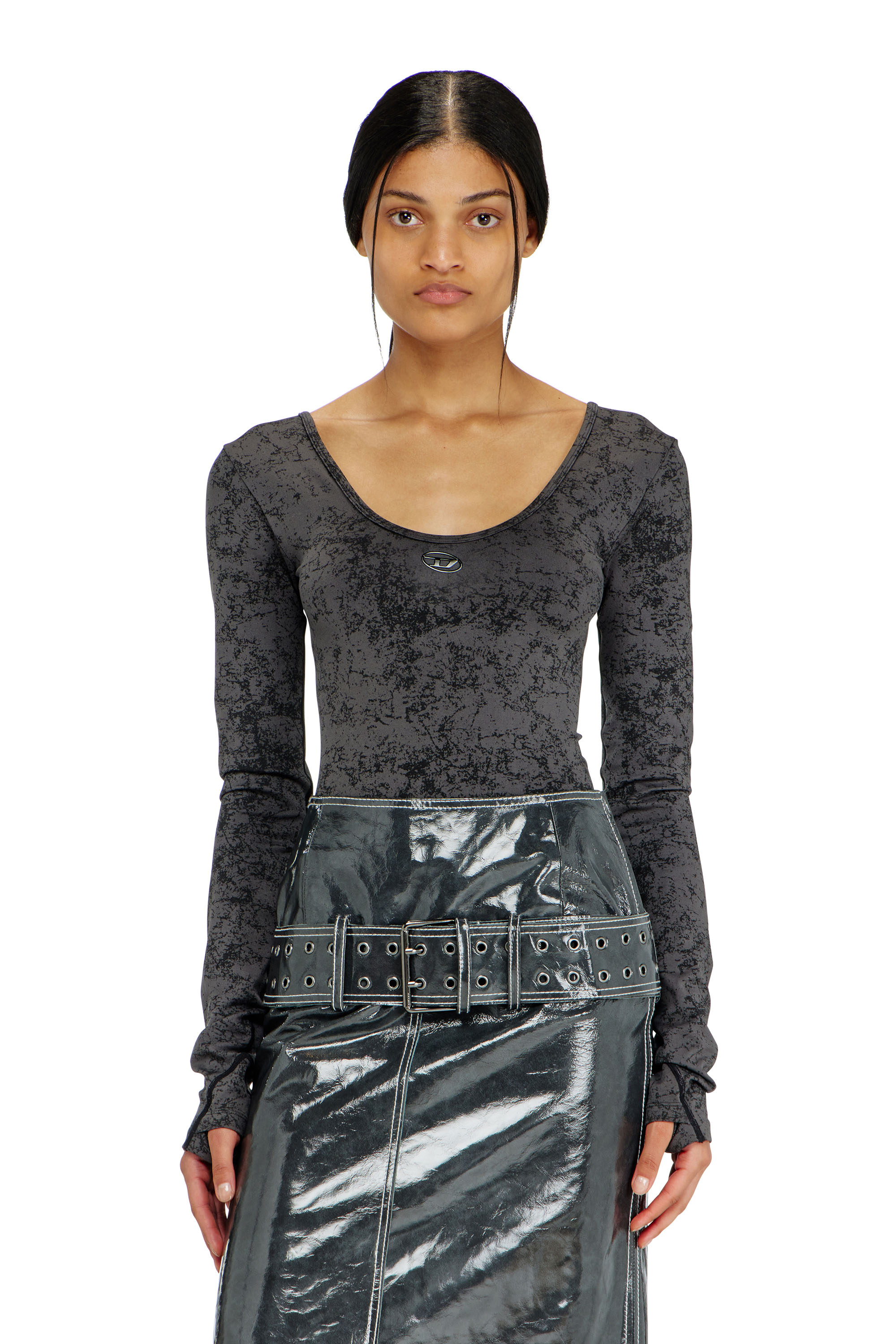 Diesel - IONNA-UTLT, Body con schiena scoperta e stampa utility Donna in Nero - 2