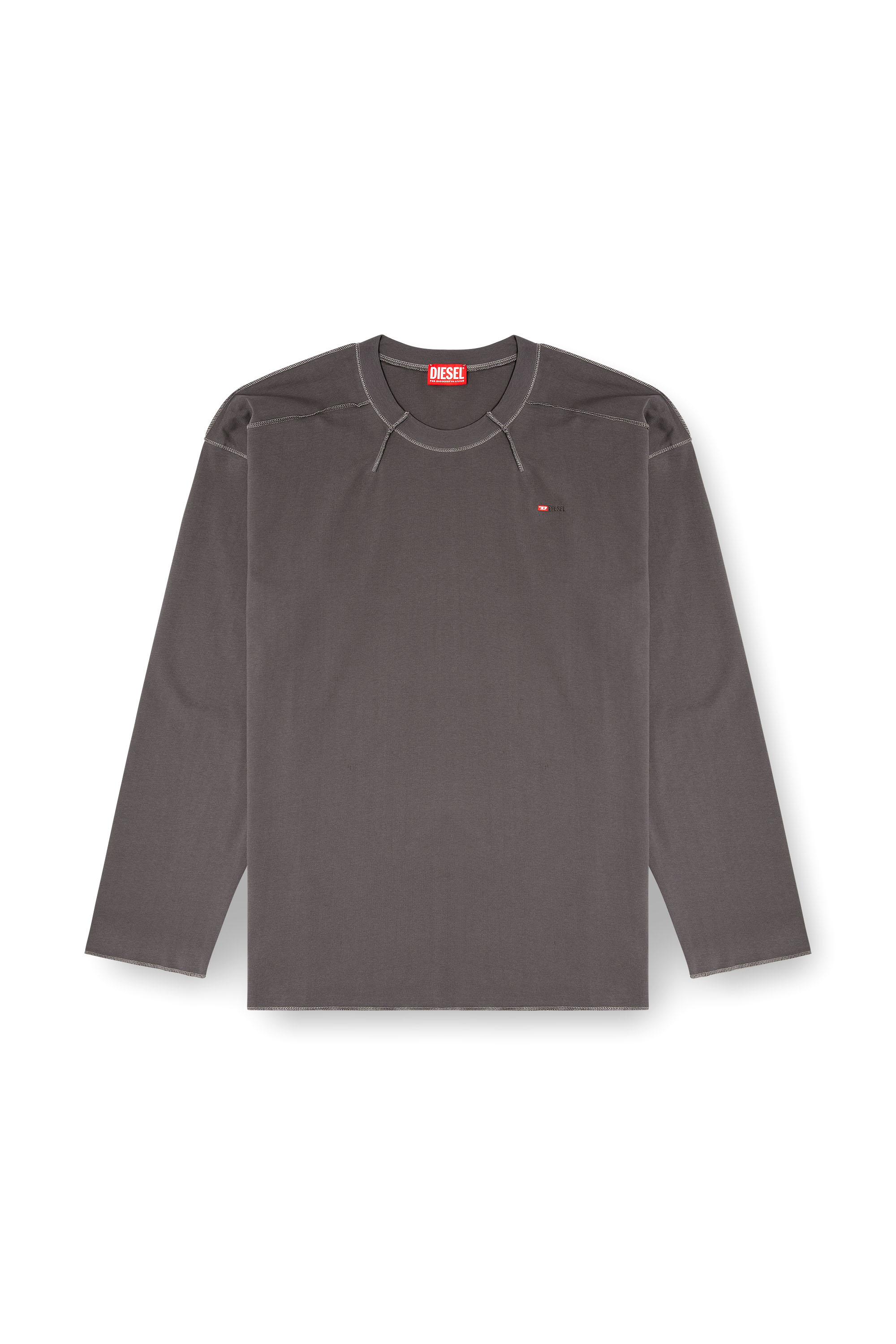 Diesel - T-CRAHOR-BOXT-LS-T1, T-shirt in cotone a maniche lunghe Uomo in Grigio - 3