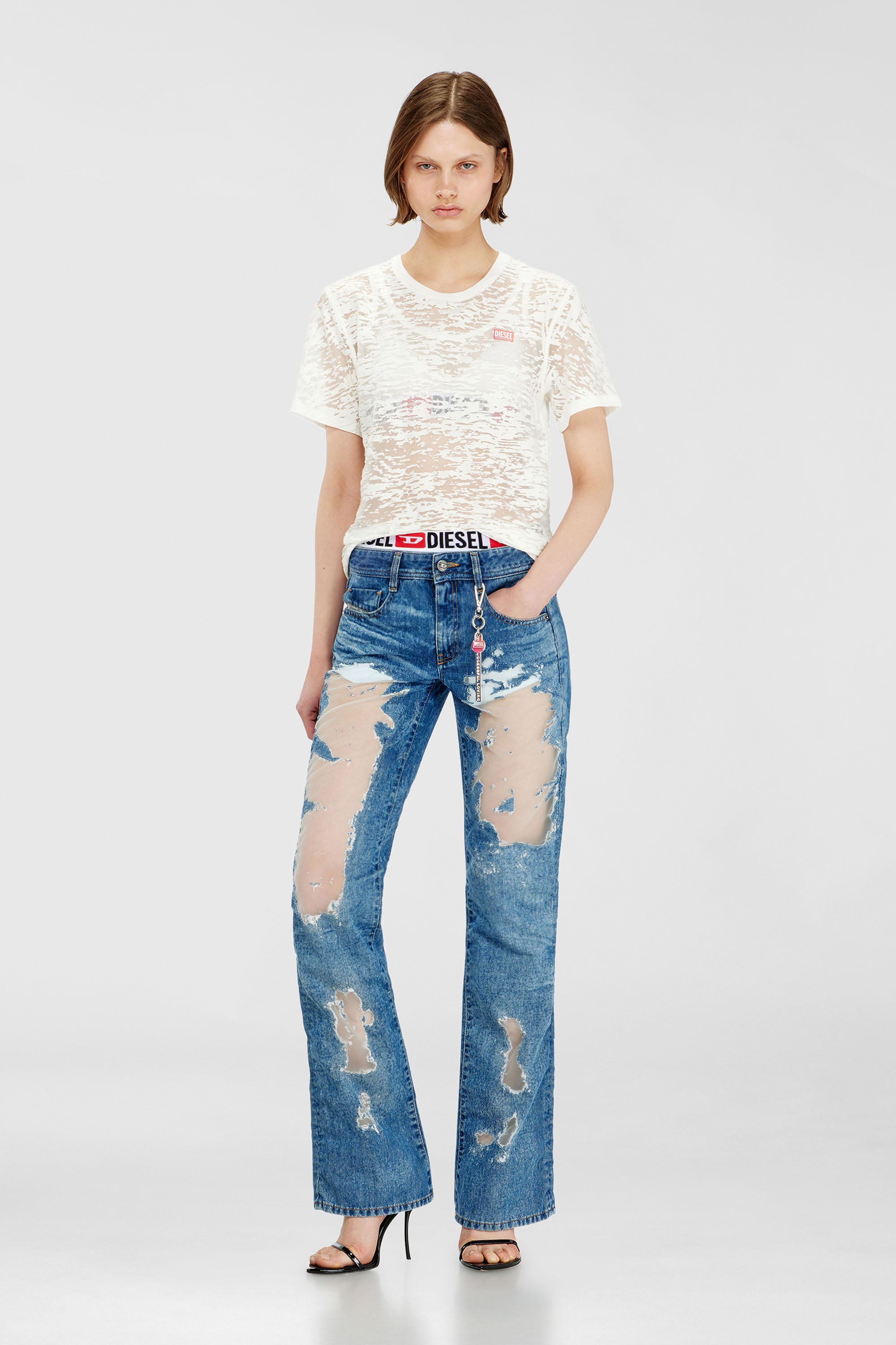 Diesel - PR-T-NOTS-MATI-R, T-shirt in jersey devor&eacute; all-over Unisex in Bianco - 2